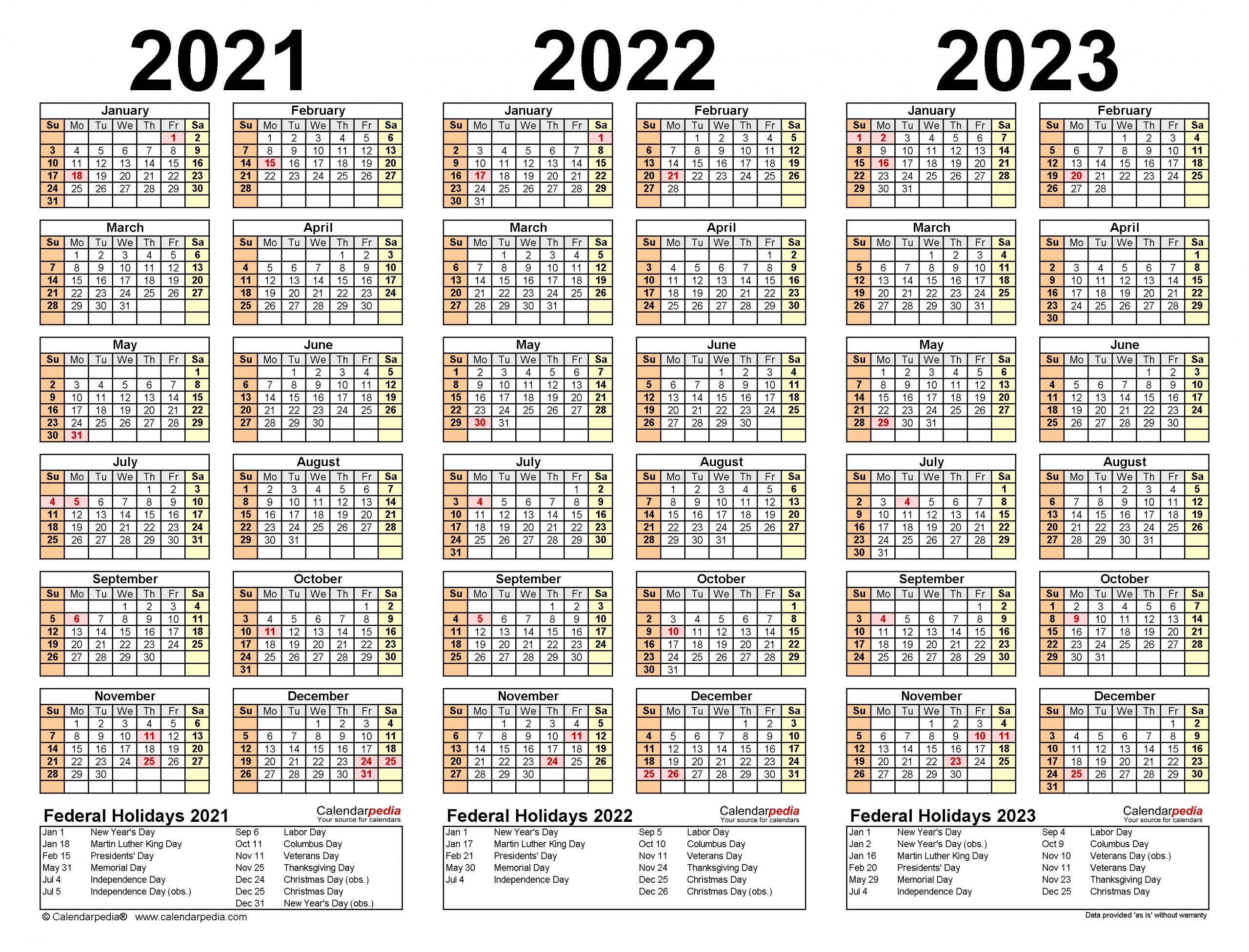 2021 2023 Printable Yearly Calendar