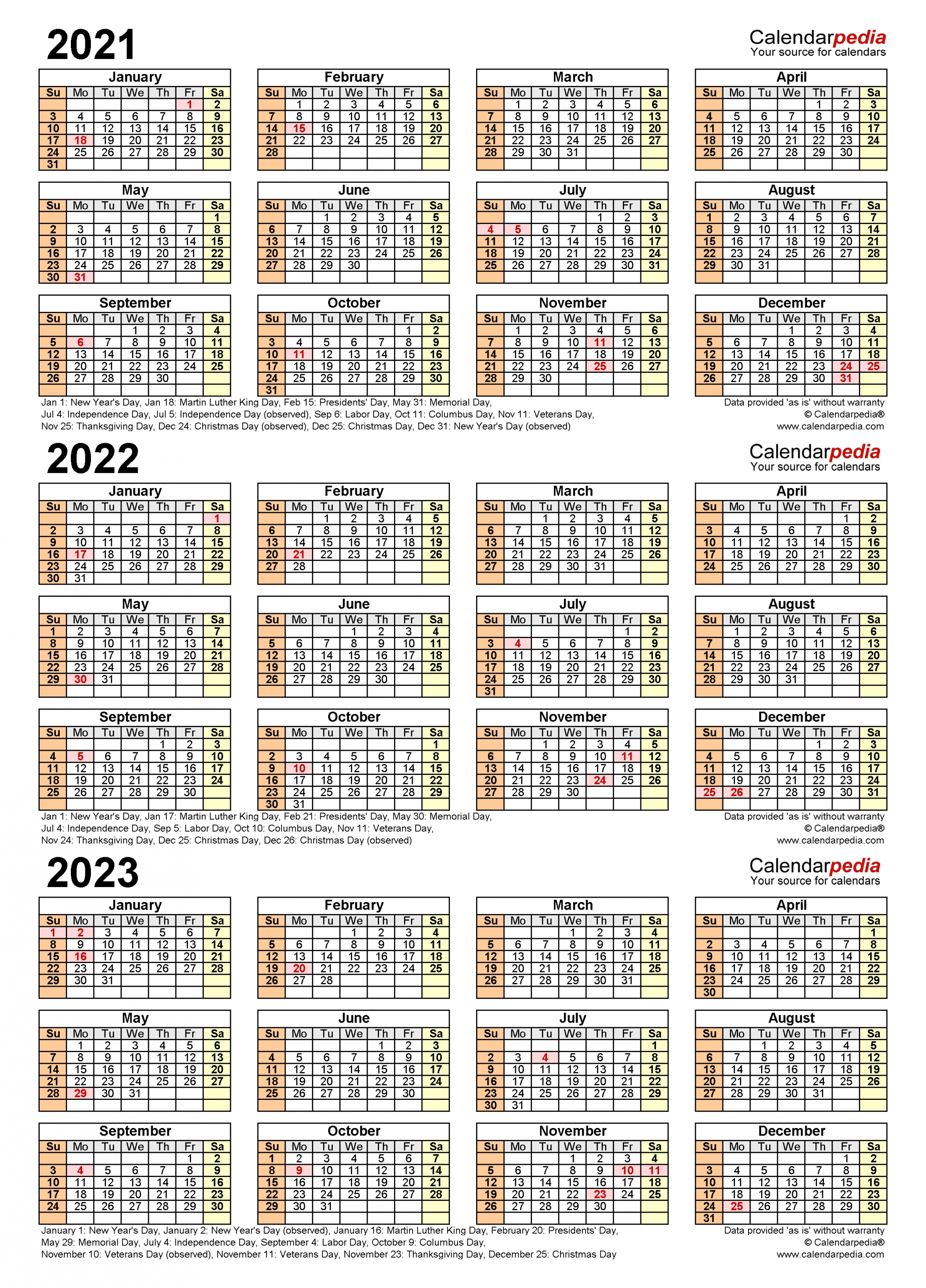 2021-2023 Three Year Calendar - Free Printable Pdf Templates