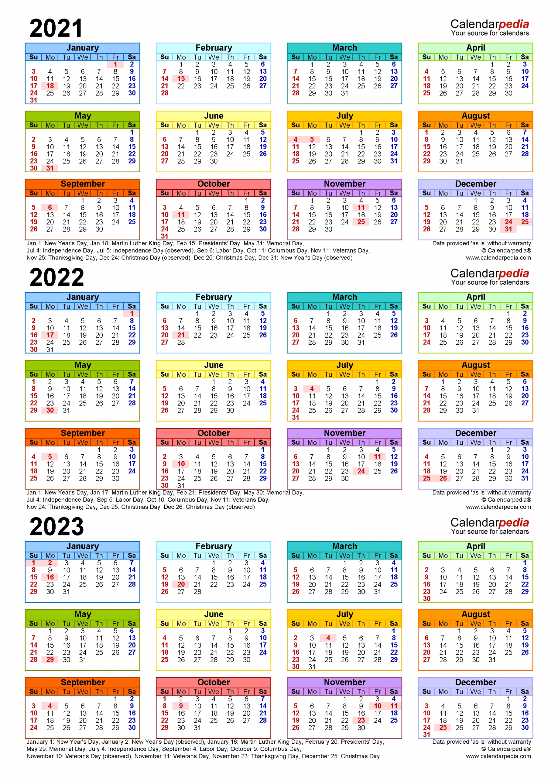 2021-2023 Three Year Calendar - Free Printable Pdf Templates