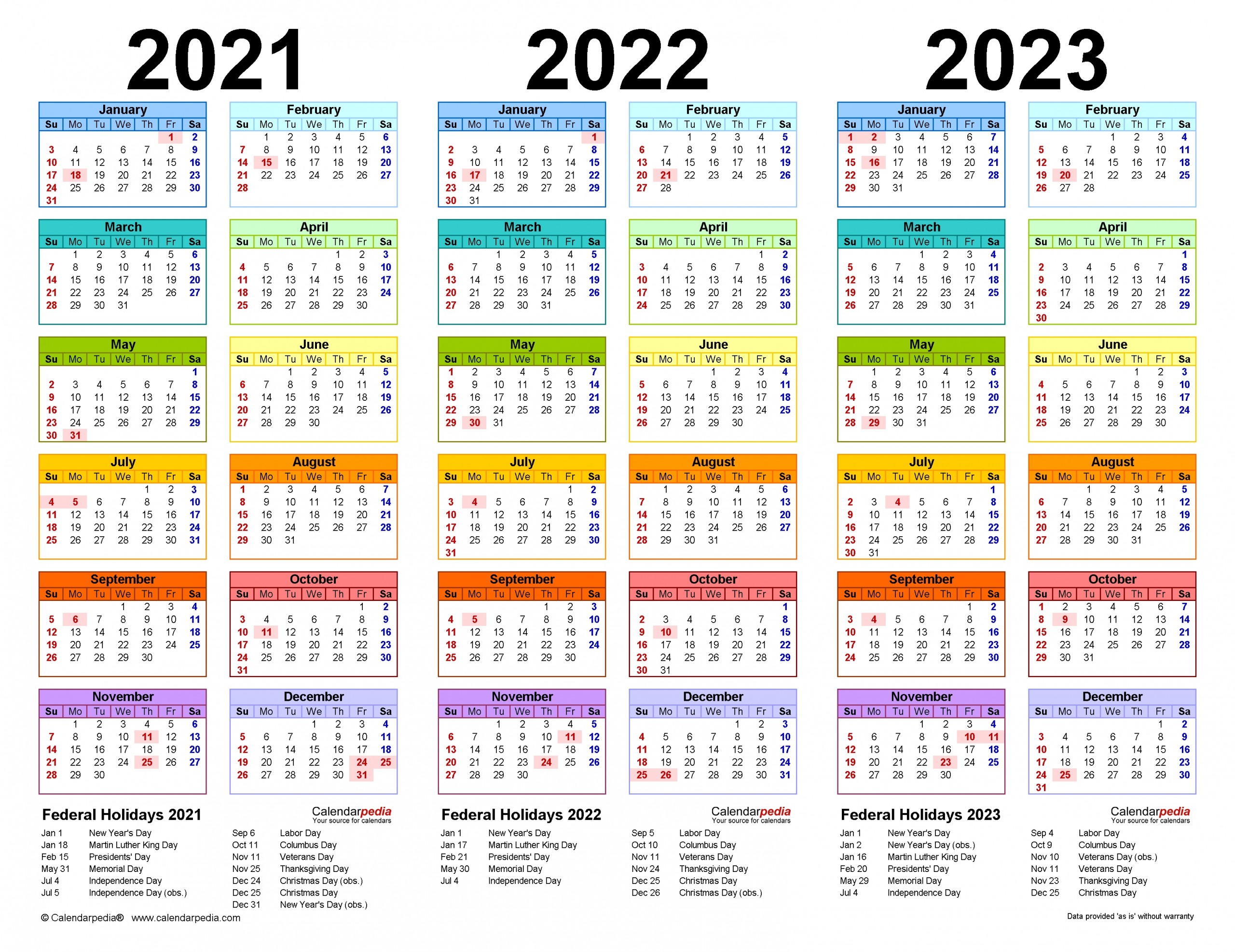 2021-2023 Three Year Calendar - Free Printable Word Templates
