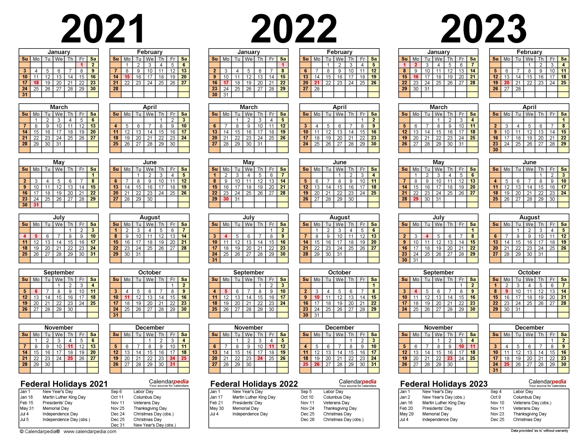 3 Year Calendar 2023 To 2025 Printable - 2023 Calendar Printable
