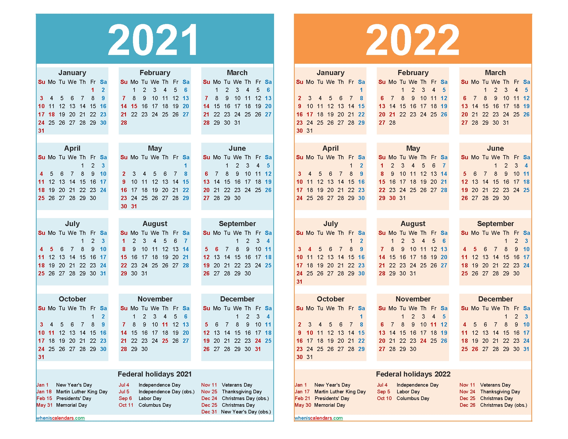 2021 And 2022 Calendar Printable Word, Pdf