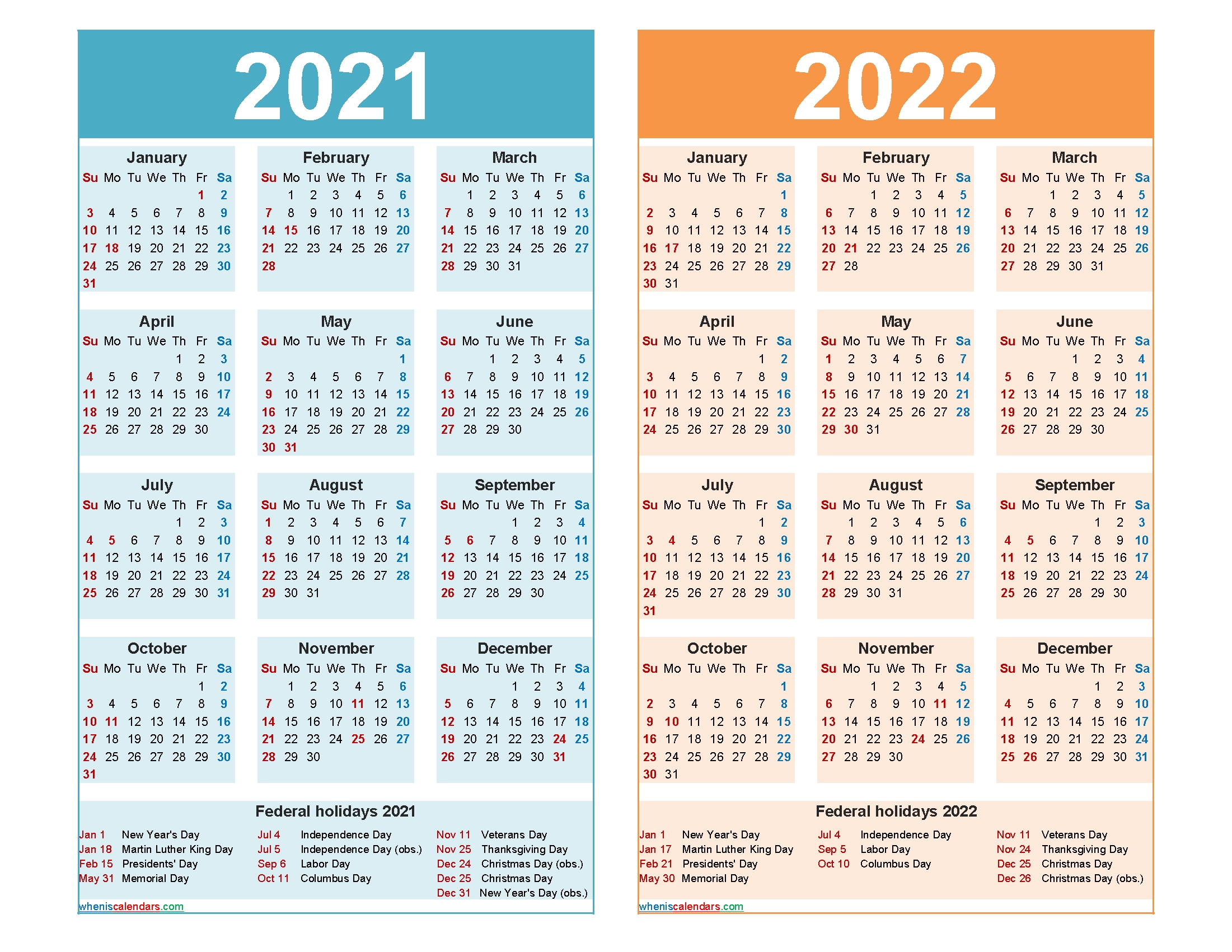 Free Printable Calendars 2021 2022