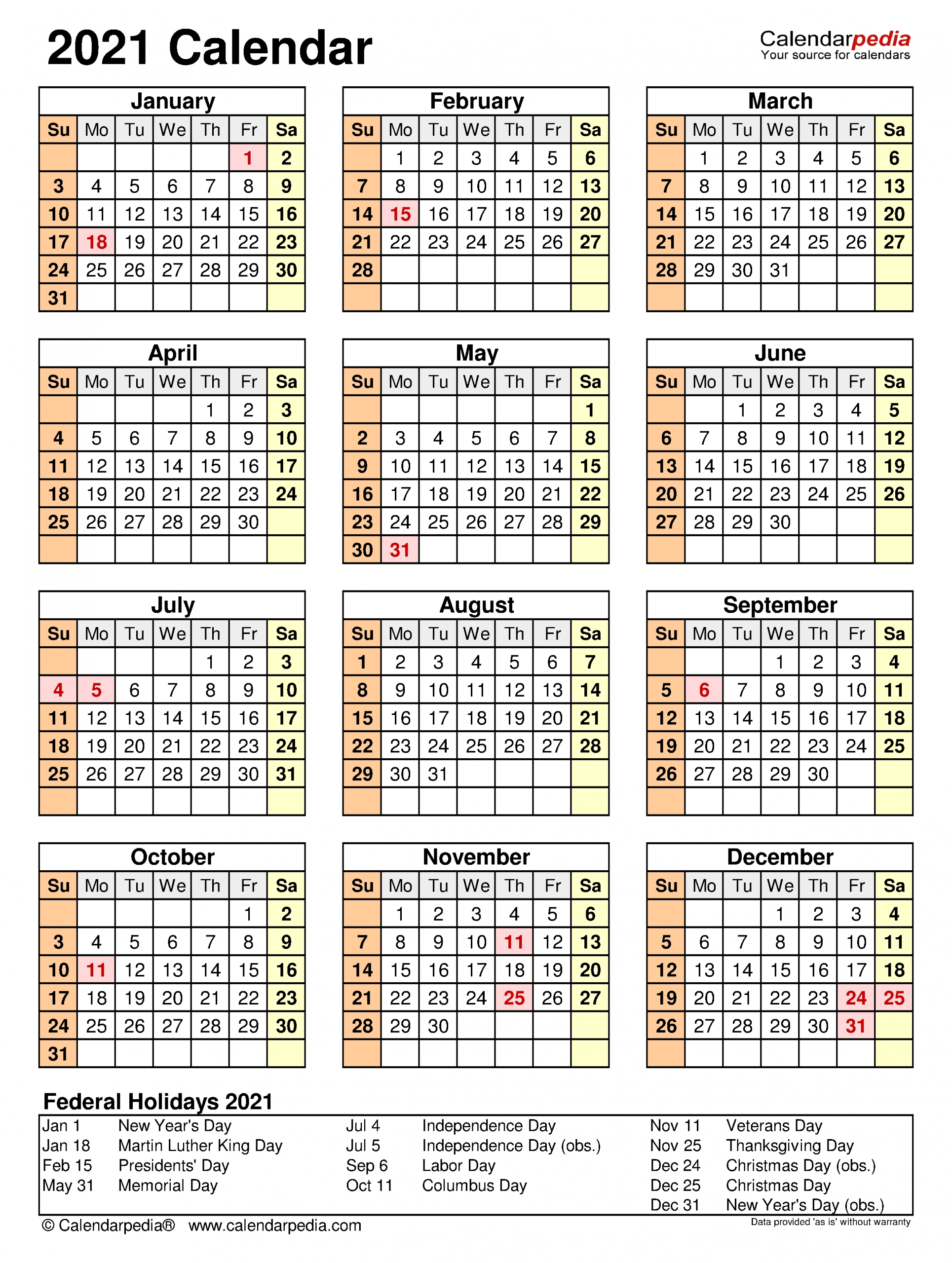 2021 Calendar - Free Printable Excel Templates - Calendarpedia