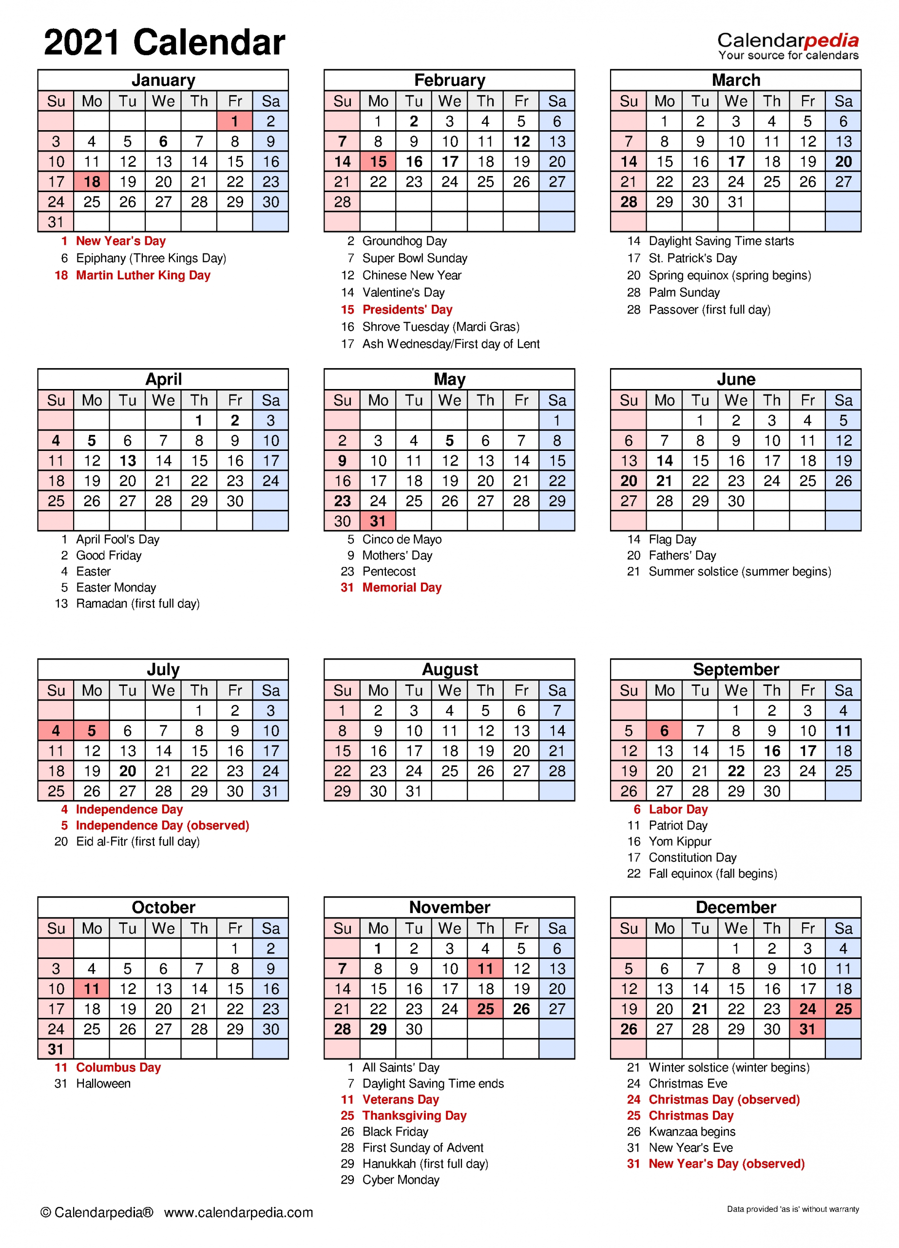 2021 Calendar - Free Printable Excel Templates - Calendarpedia