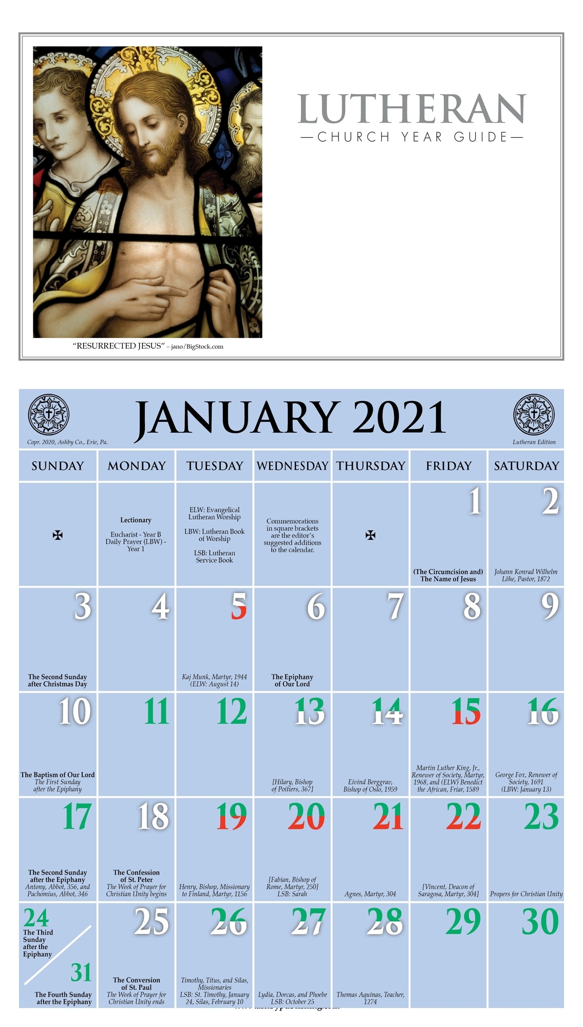 2021 Church Year Calendar with A Liturgical Calendar For The Year 2020