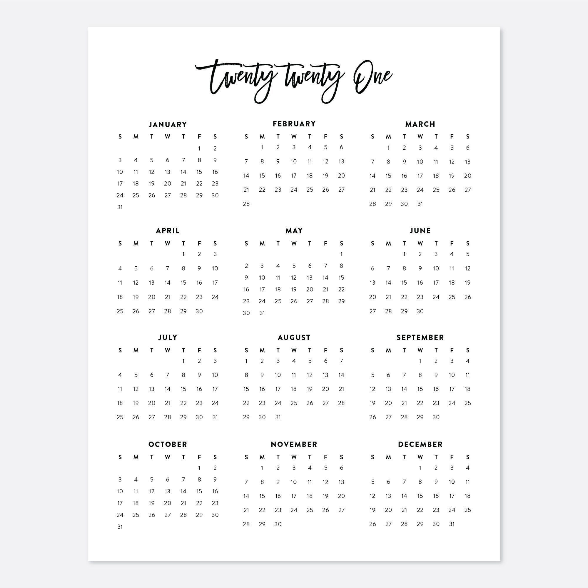 2021 Desk Calendar Printable Calendar 2021 Calendar Year throughout Inspiration Calendar At A Glance