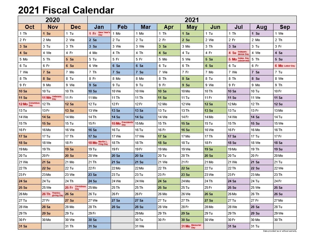 2021 Fiscal Calendars Landscape Format