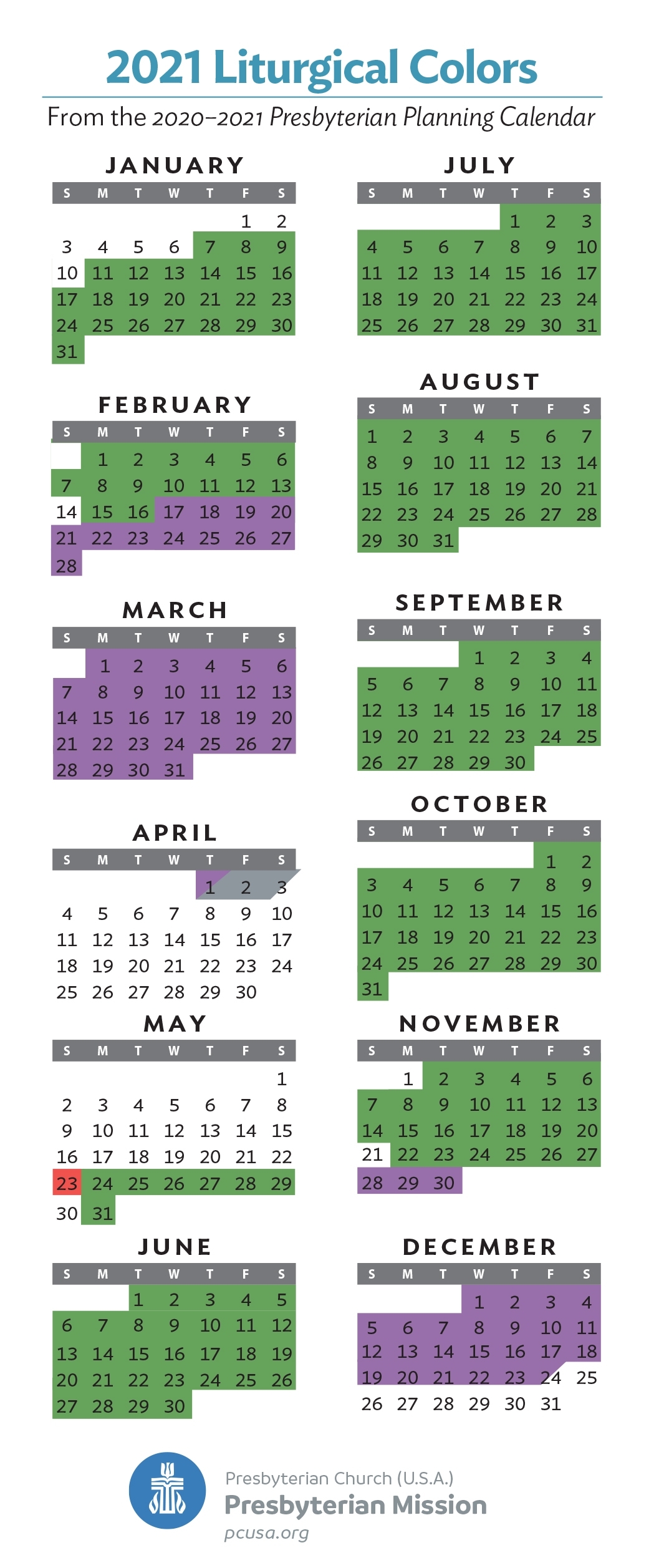 2021 Liturgical Colors – Presbytery Of St. Augustine