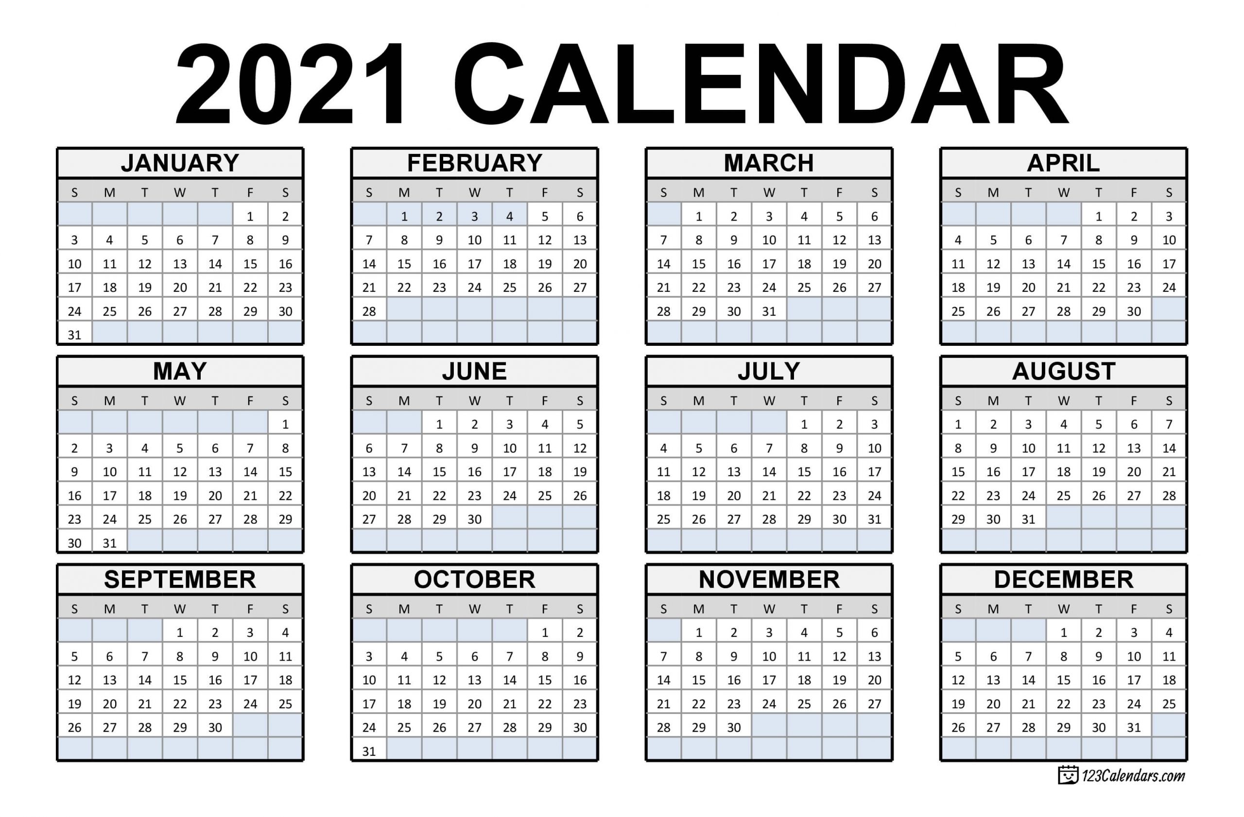 2021 Printable Calendar | 123Calendars for Free Printable Pocket Size Calendar