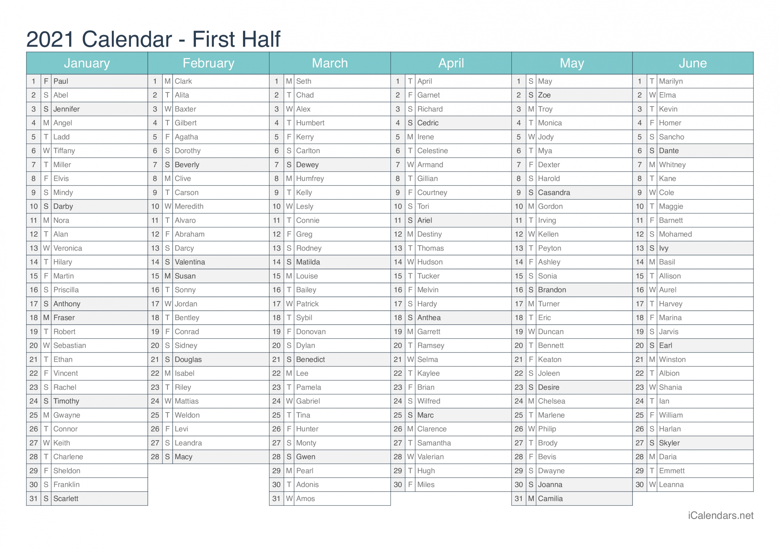 2021 Printable Calendar - Pdf Or Excel - Icalendars