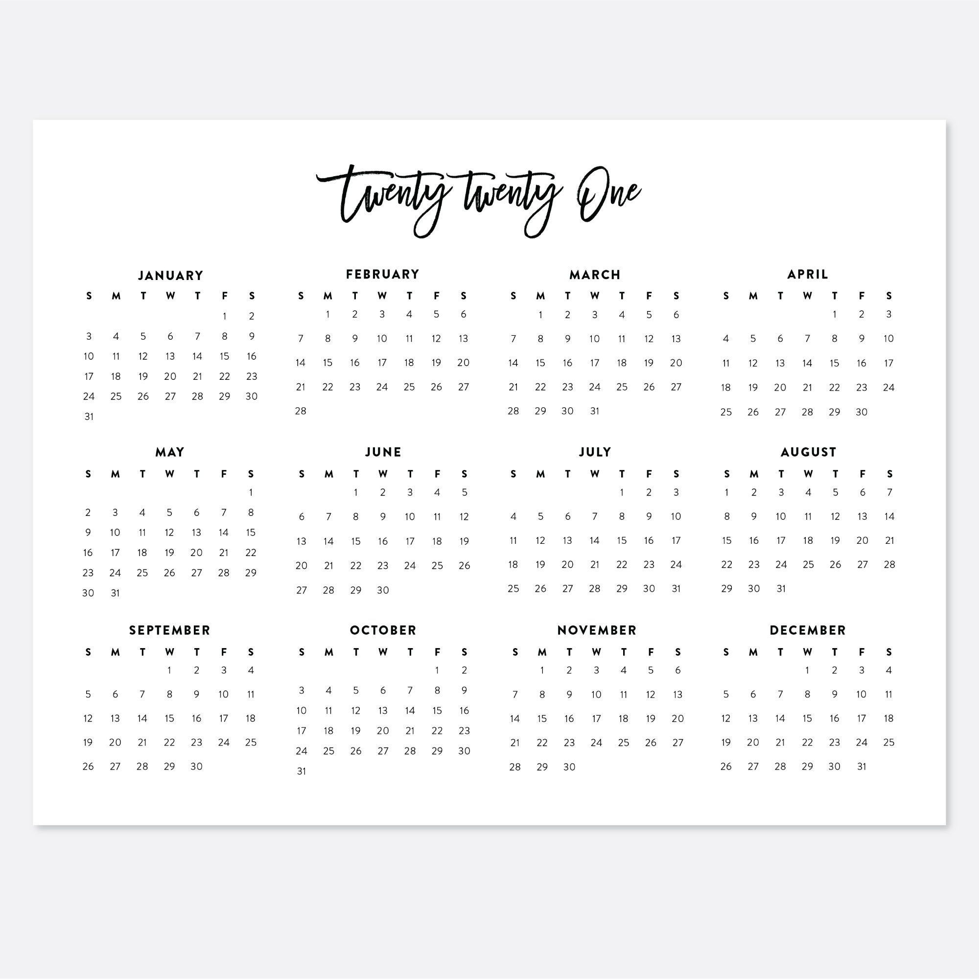 2021 Printable Landscape Desk Calendar 2021 Year Wall | Etsy