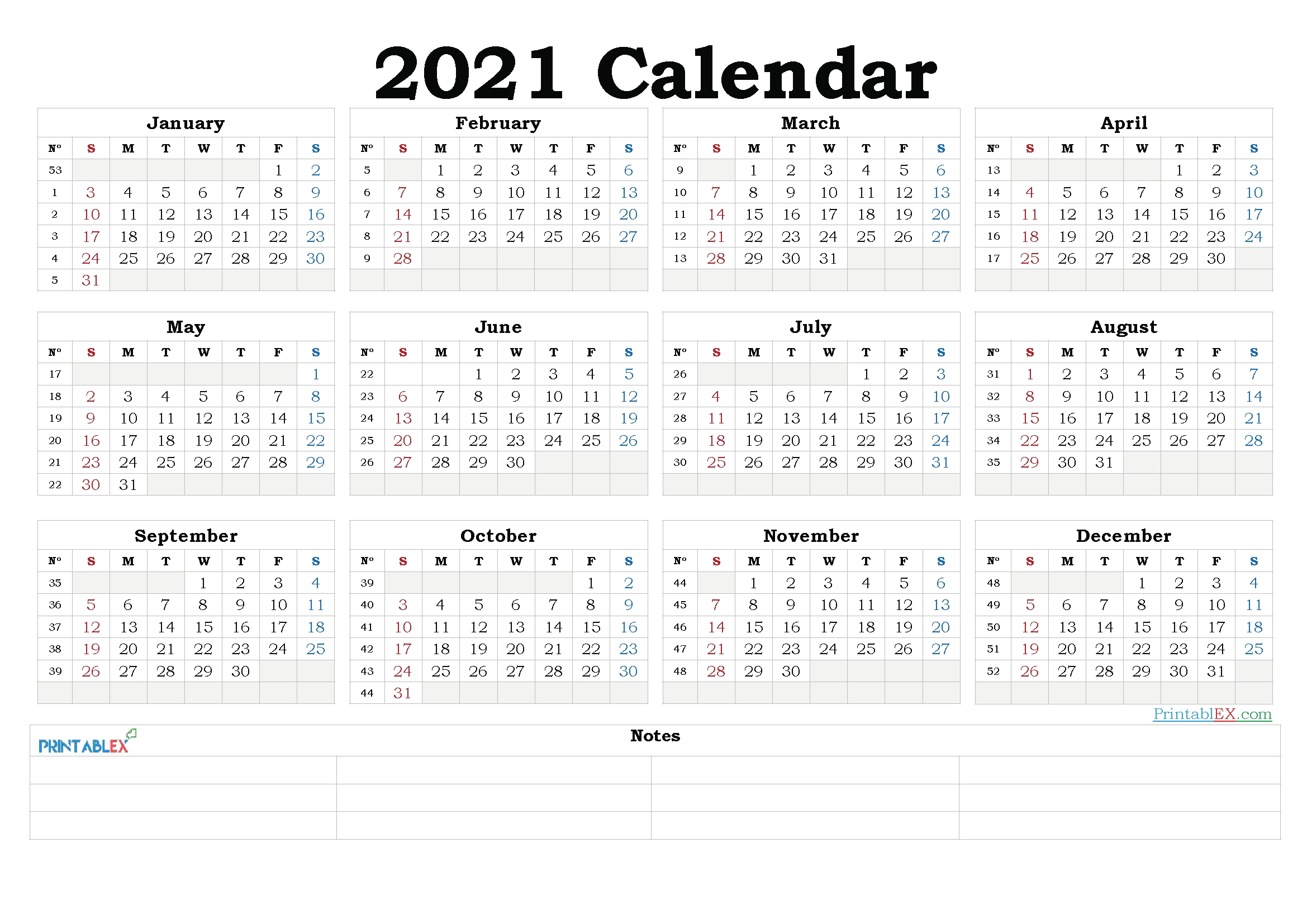 2021 Yearly Calendar Template Word – Free Printable 2020