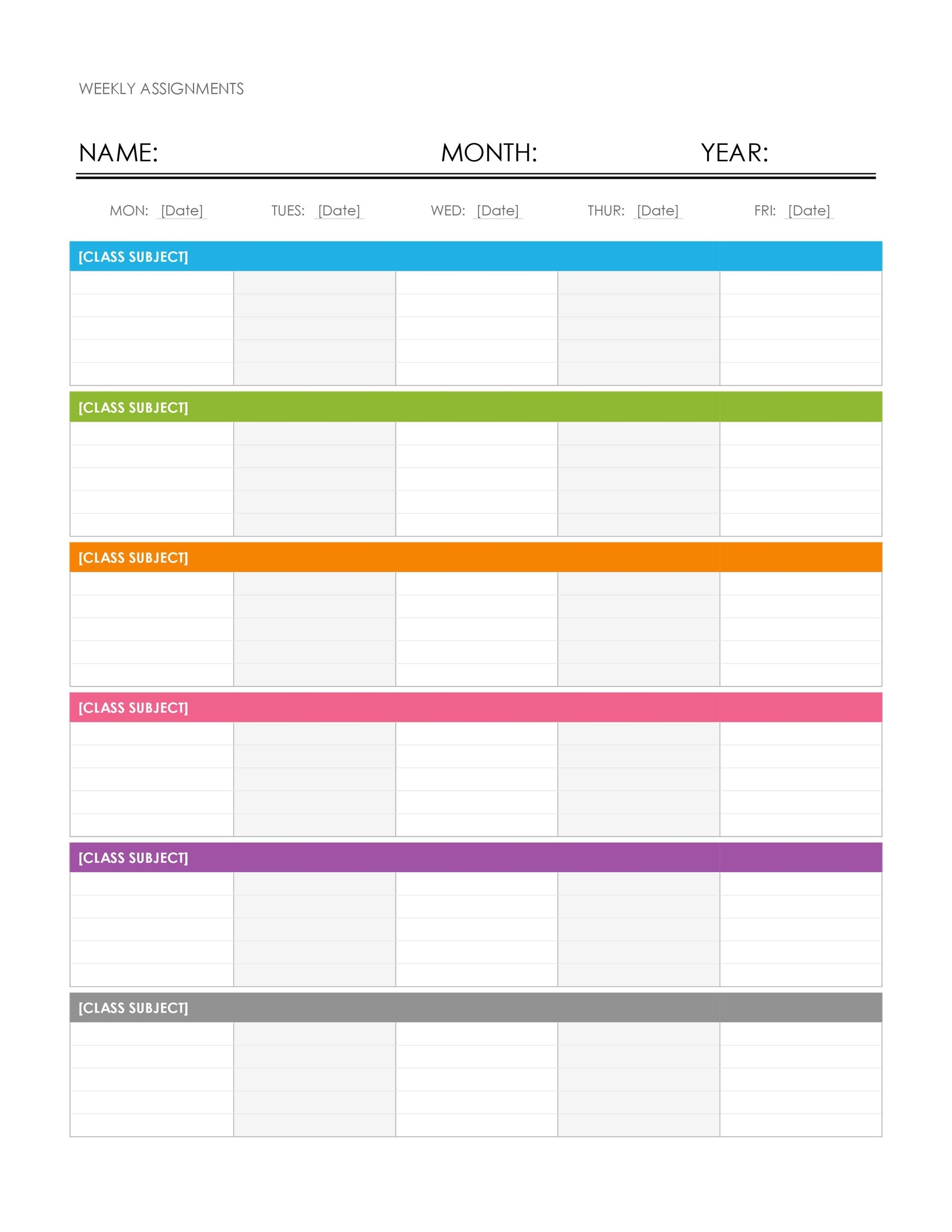 Weekly Schedule Template Editable