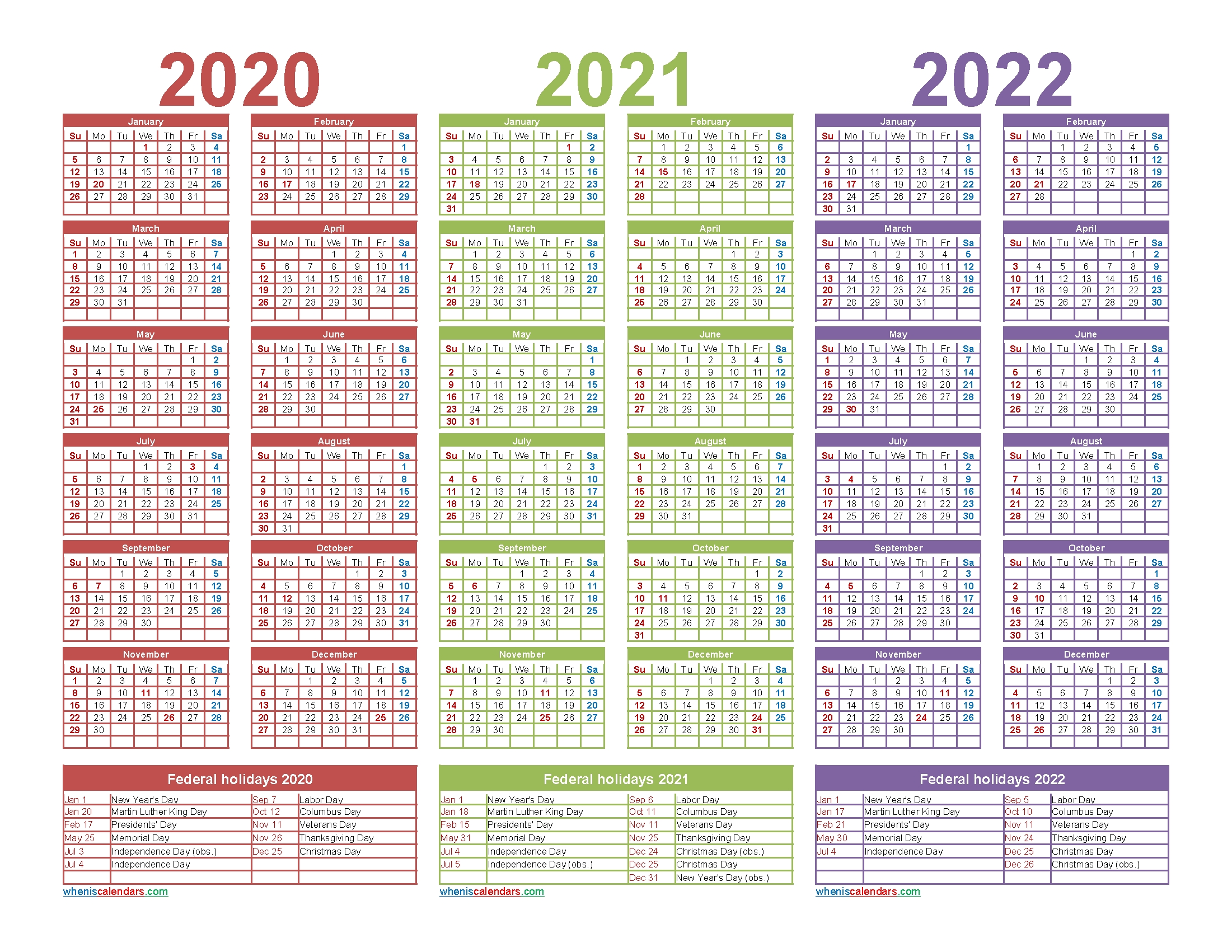 3 Year Calendar 2020 To 2022 Printable – Free 2020 And 2021 throughout Printable Calendar 2020 2021 2022