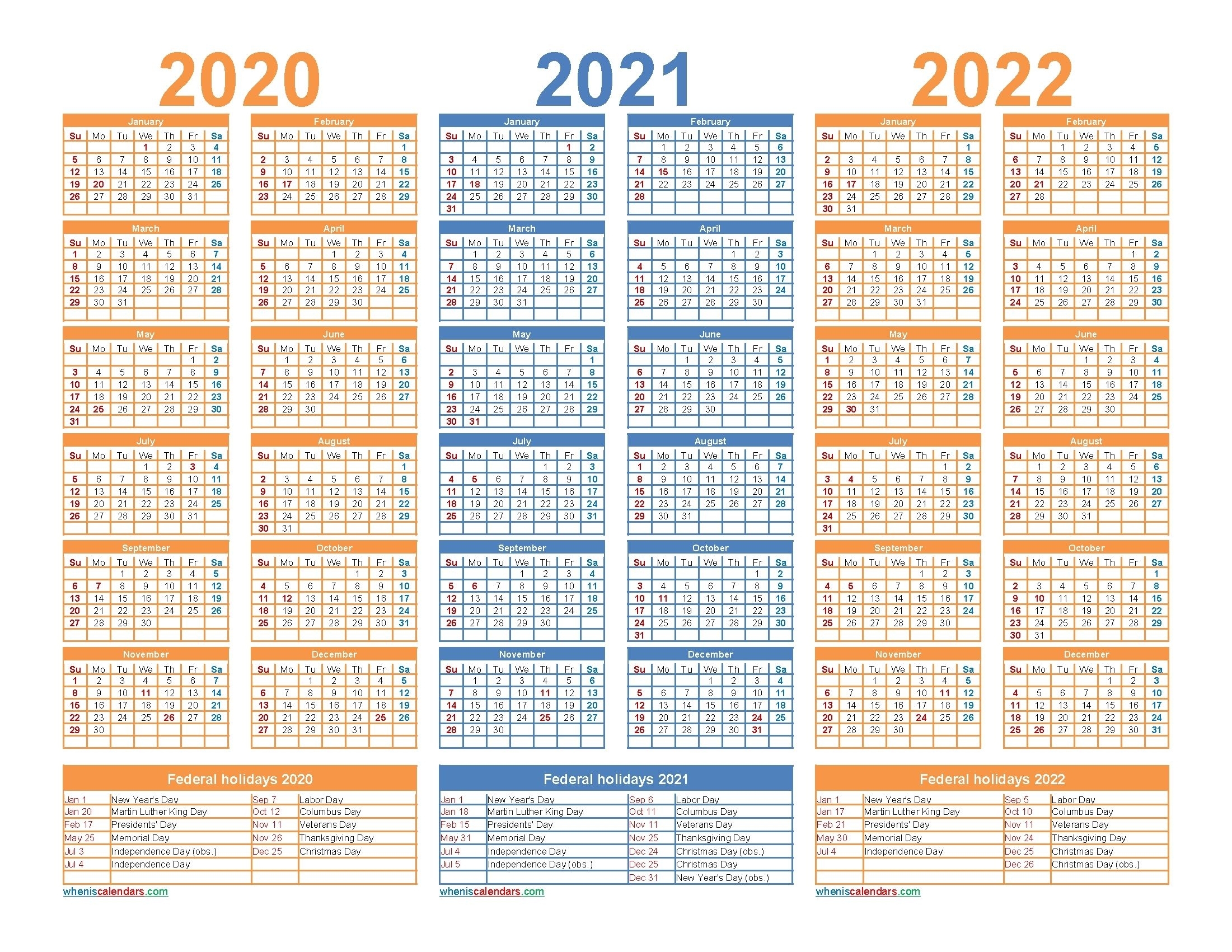 3 Year Calendar 2021 To 2023 In 2020 | Calendar Template