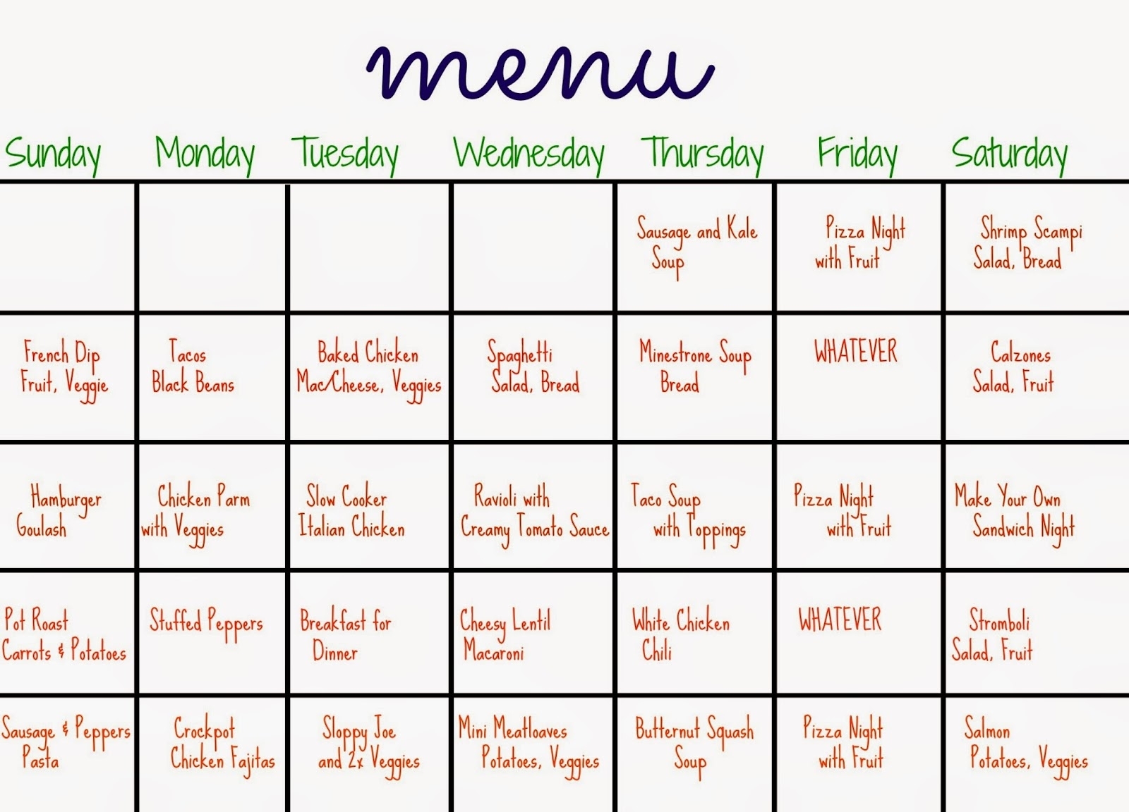 31 Days Of Dinners: A Menu Plan For The Whole Month - The