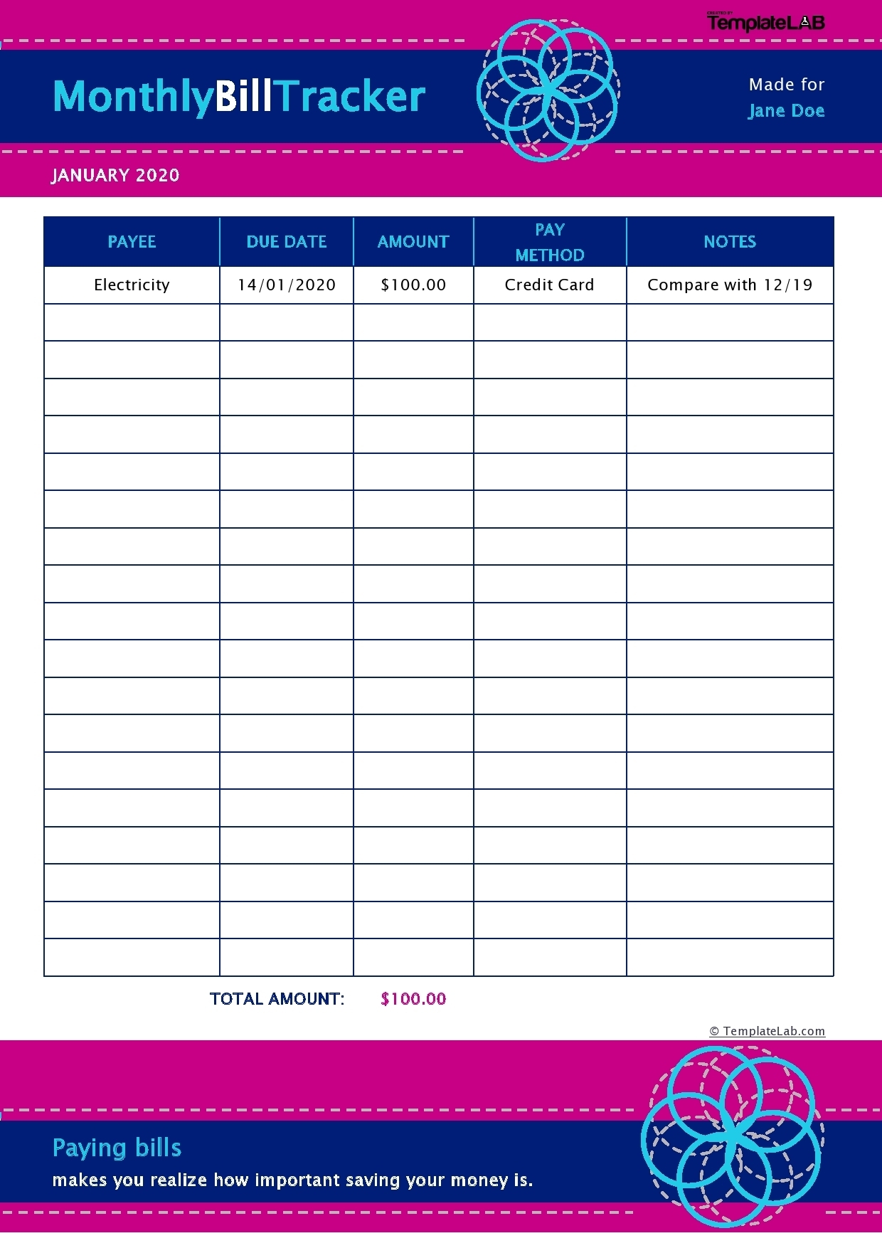 33 Free Bill Pay Checklists &amp; Bill Calendars (Pdf, Word &amp; Excel) for Free Template For Bills Due Monthly