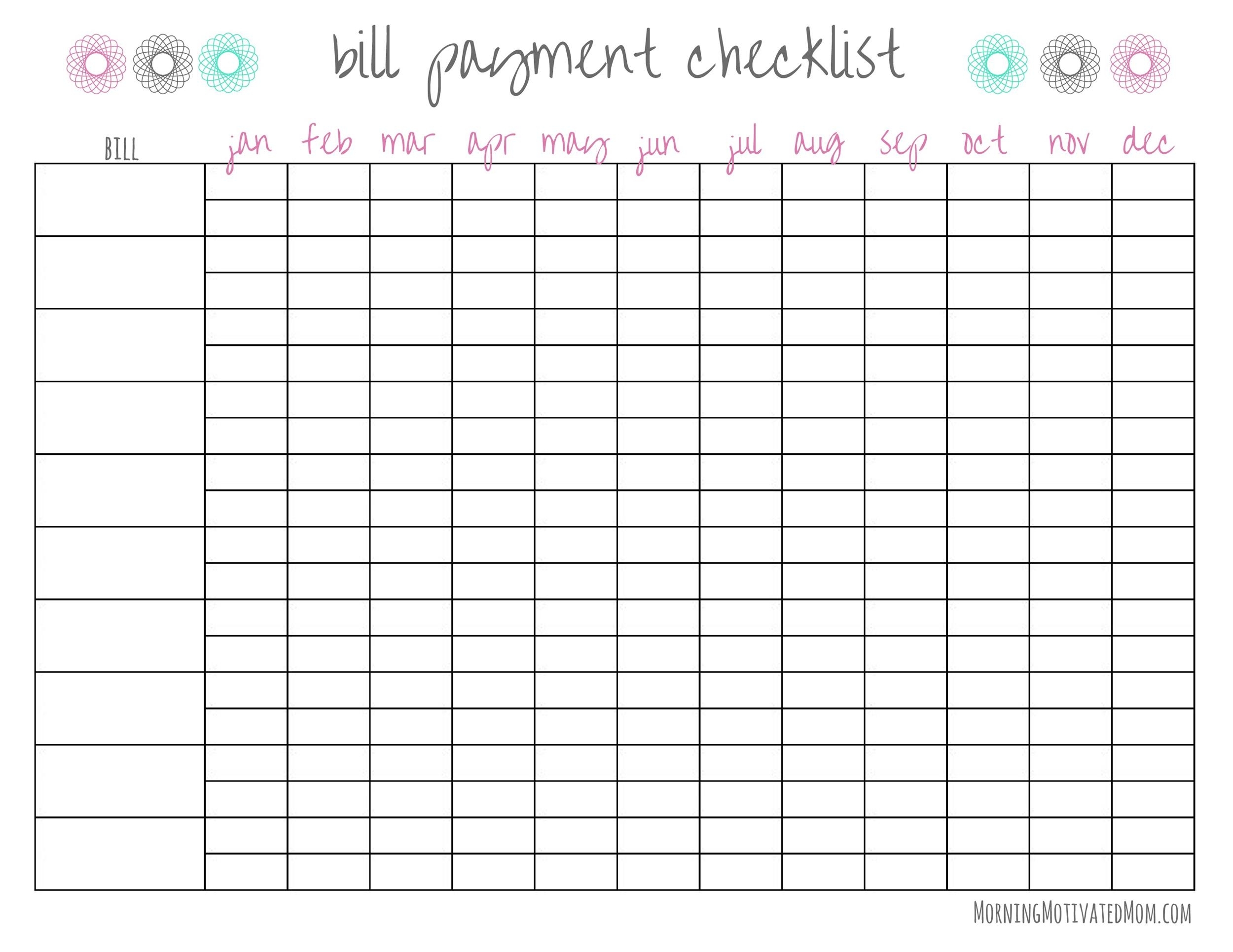 33 Free Bill Pay Checklists &amp; Bill Calendars (Pdf, Word &amp; Excel) intended for List Of Monthly Bills To Pay
