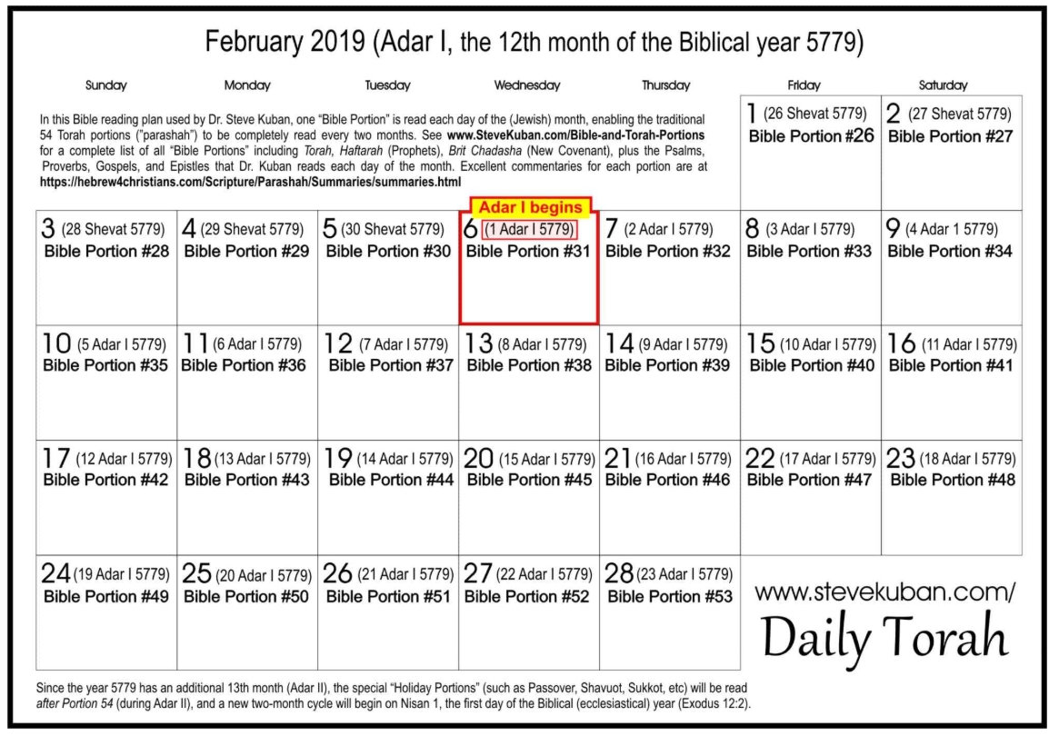 42 Daily Devotions: Bible Reading Portion with regard to 2019 Calendar Of Torah Portions