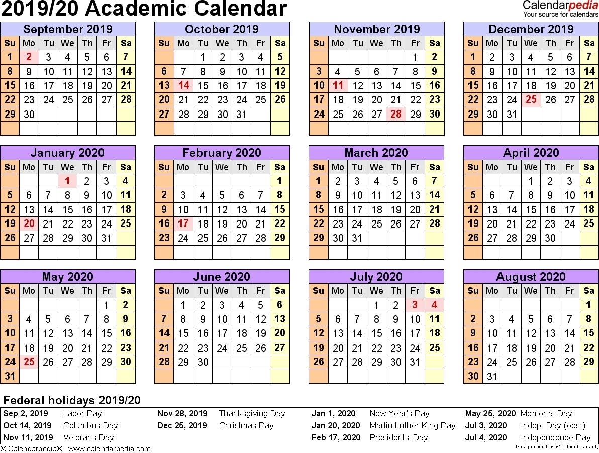 Academic Calendars 2019/2020 - Free Printable Word Templates for Year At A Glance 2019 - 2020