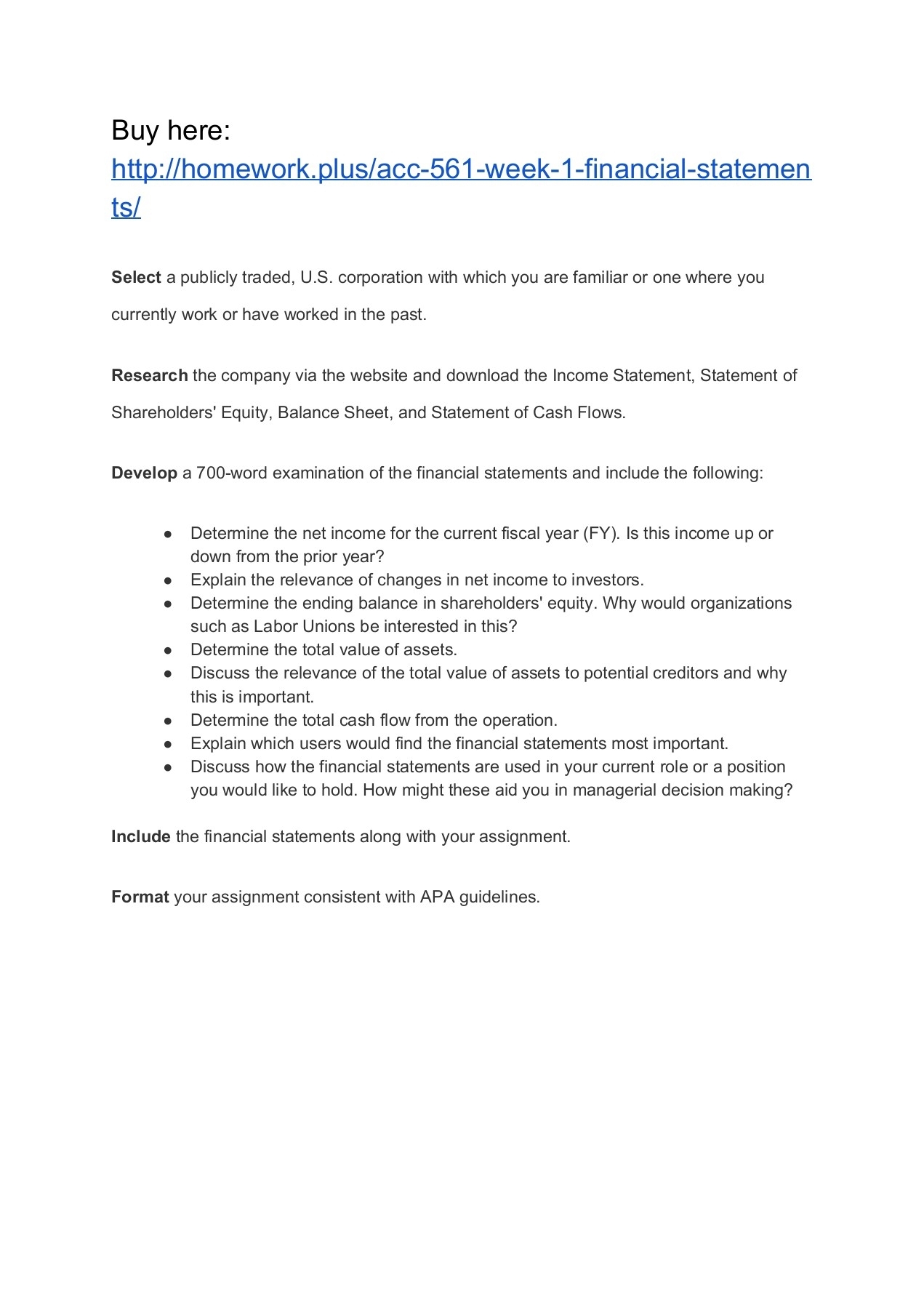 Acc 561 Week 1 Financial Statements Pages 1 - 1 - Text