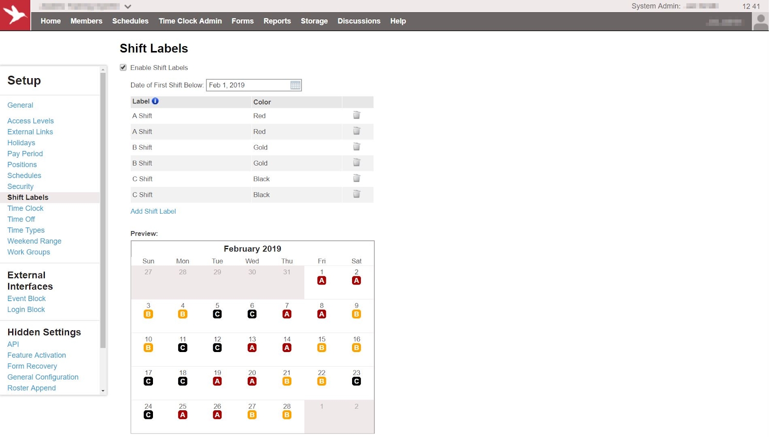 Add Shift Labels To Schedule Days - Aladtec