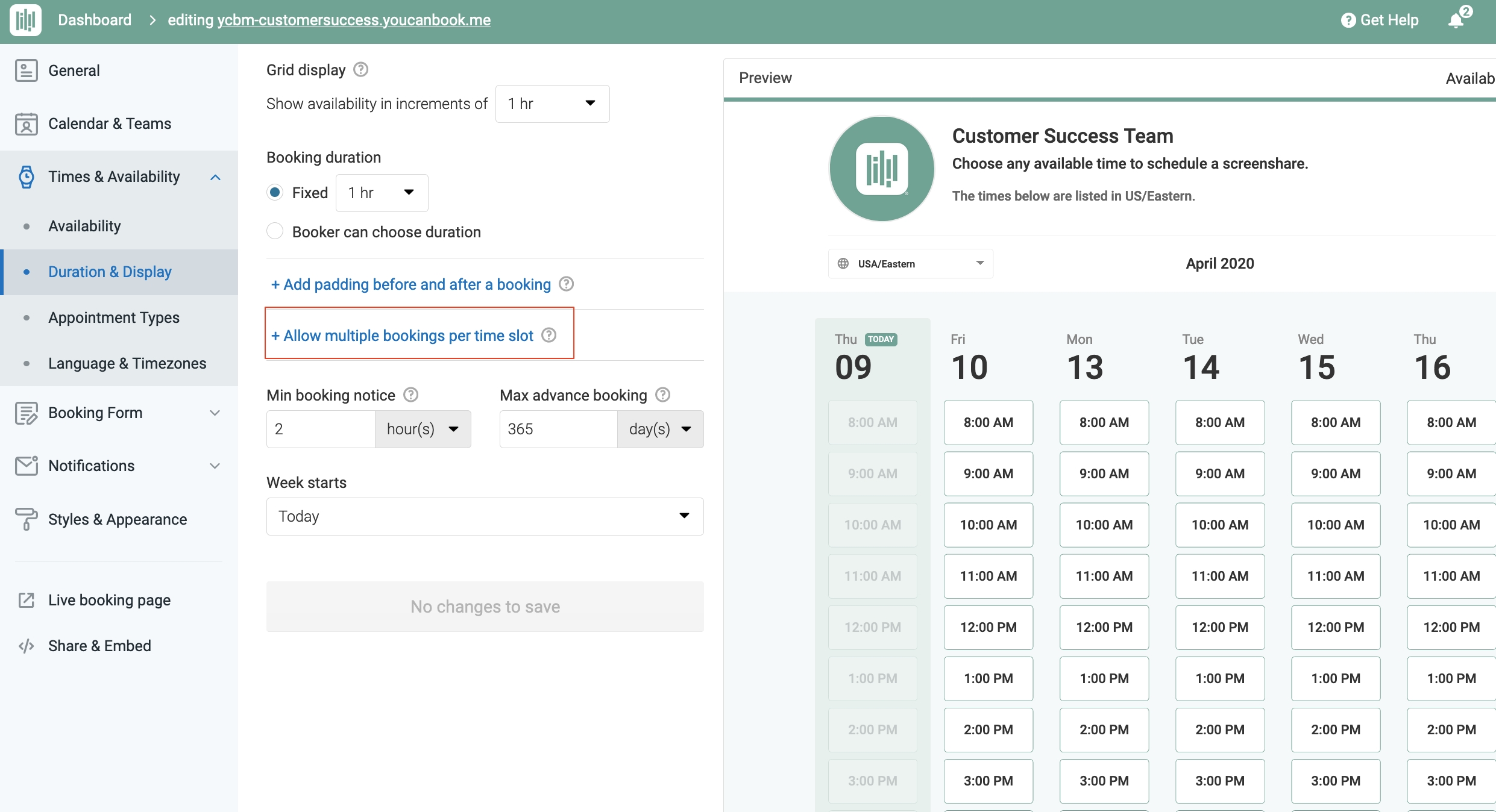 Allowing Multiple Bookings Per Time Slot - Youcanbook Support