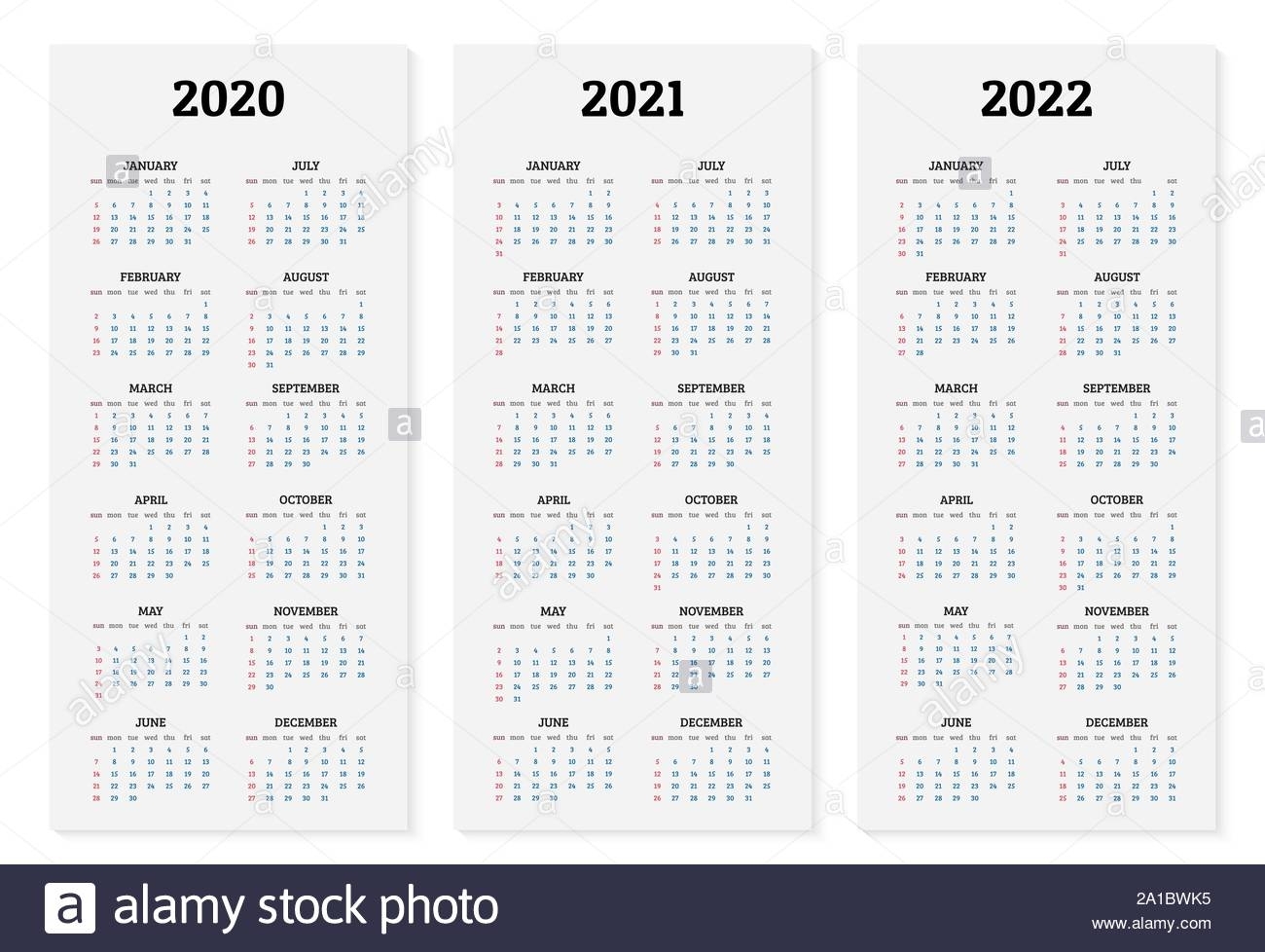 Annual Calendar 2020, 2021 And 2022 Template. Vector within Printable Calendar 2020 2021 2022