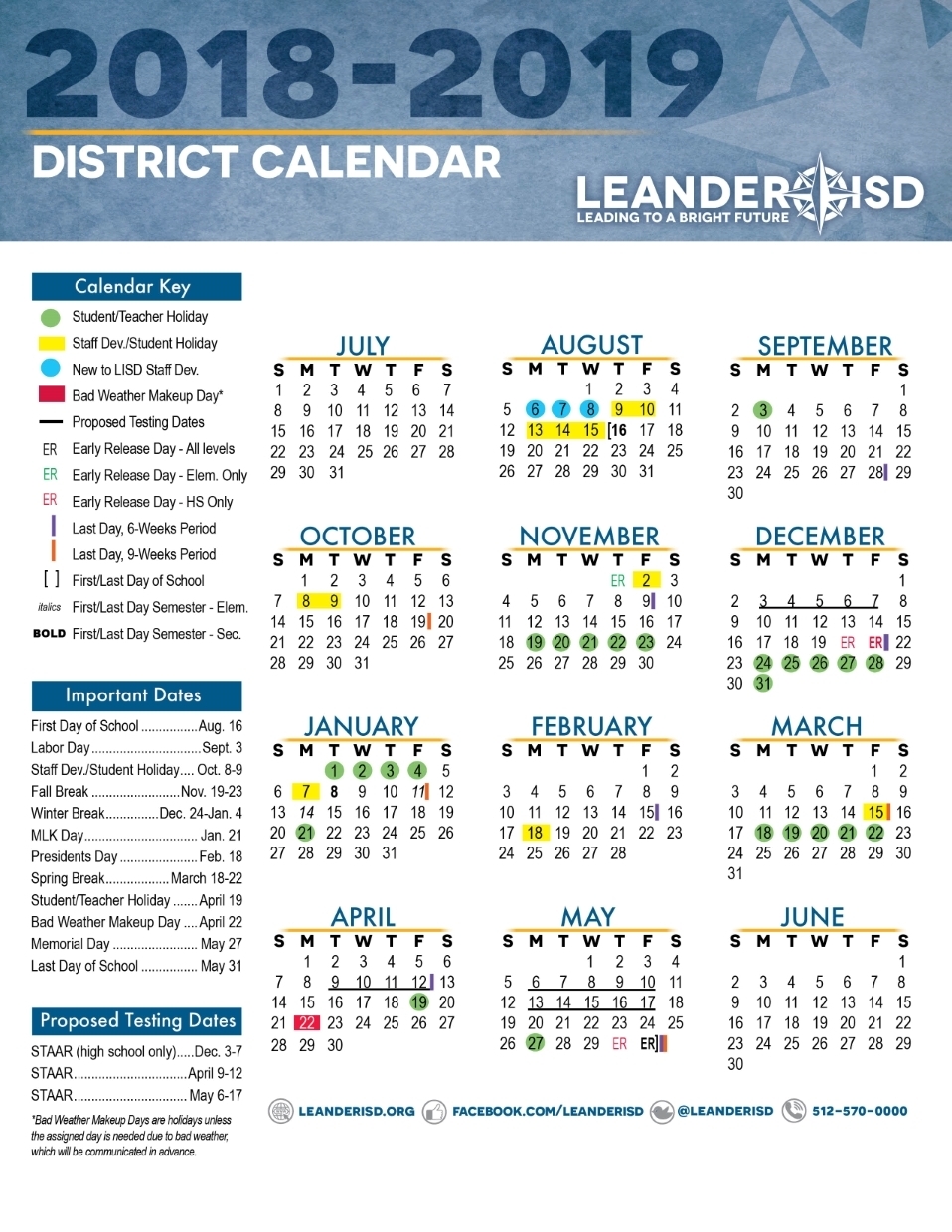 Approved 2018-2019 Calendar - Leander Independent School