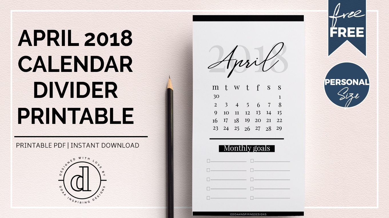 April 2018 Calendar / Personal Size Calendar Divider Free