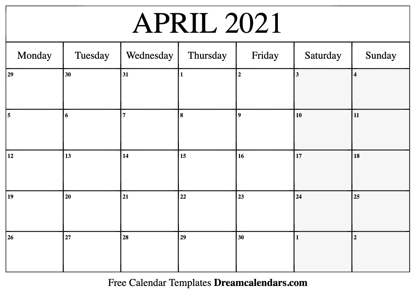 April 2021 Calendar | Free Blank Printable Templates