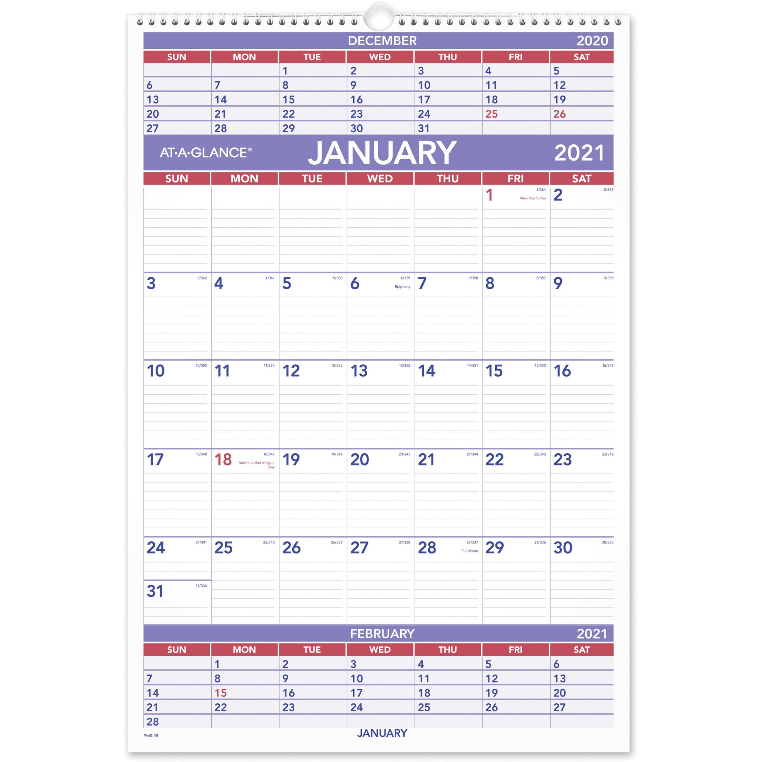 At-A-Glance 3-Month Wall Calendar - Julian Dates - Quarterly - 1 Year -  January 2021 Till December 2021 - 3 Month Single Page Layout - 15 1/2&quot; X 22