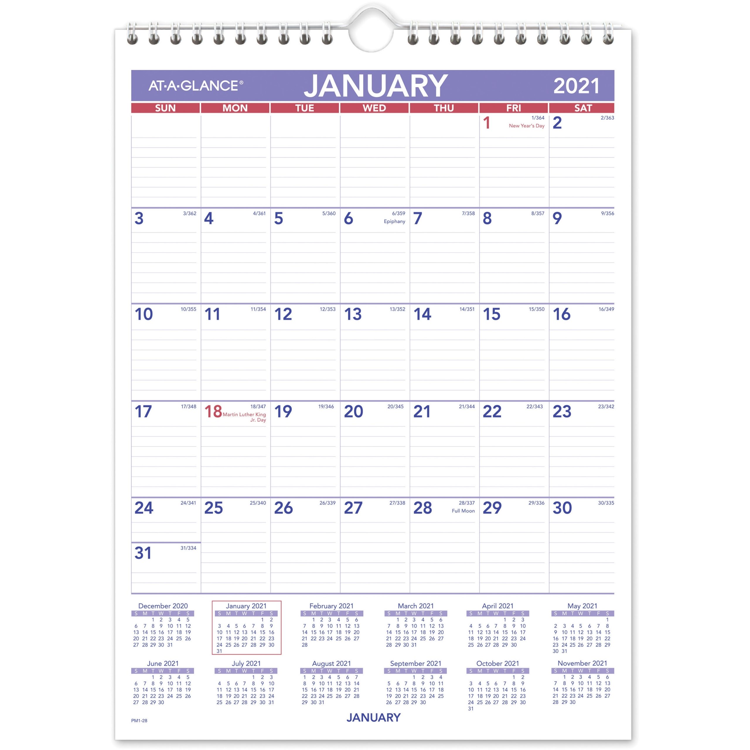 At-A-Glance Recycled Monthly Wall Calendar - Julian Dates - Monthly - 1  Year - January 2021 Till December 2021 - 1 Month Single Page Layout - 8&quot; X  11&quot;