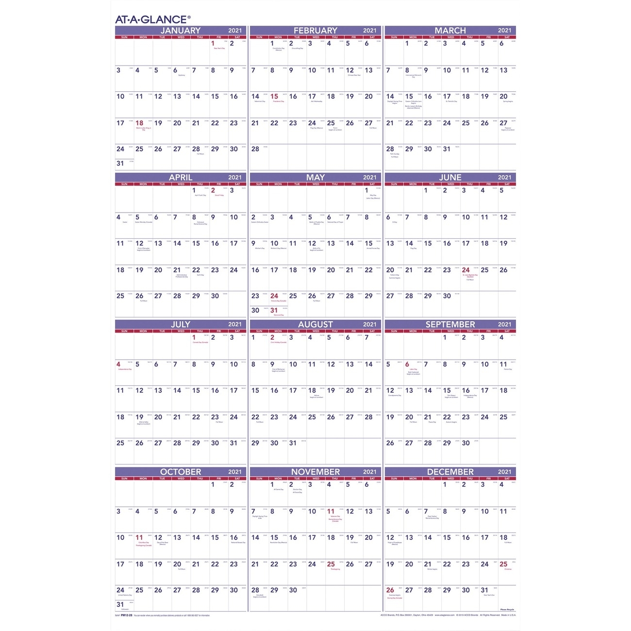 At-A-Glance Yearly Wall Calendar