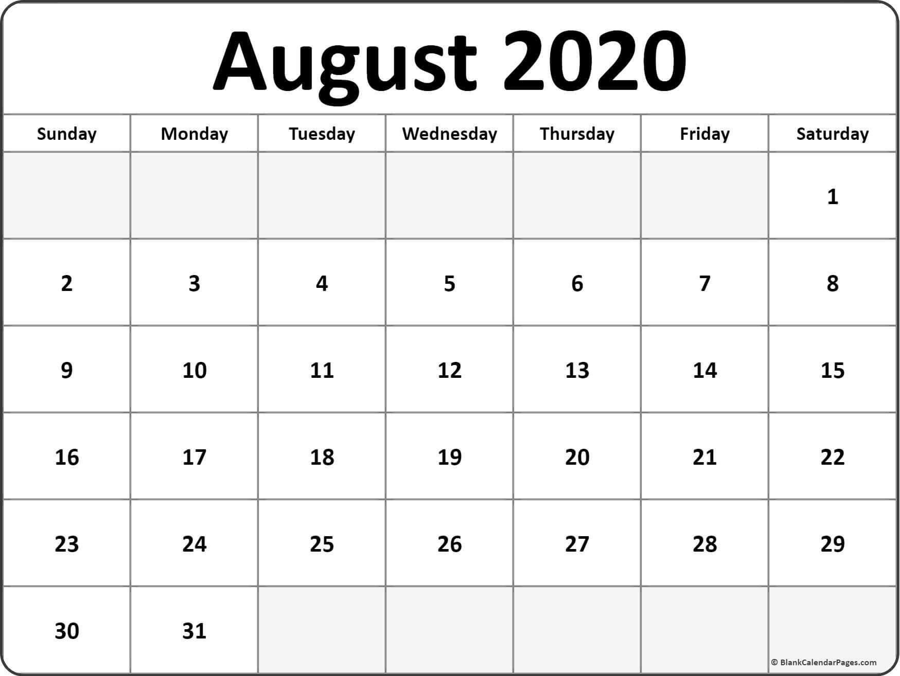 August Calendar 2020 Printable Pdf In 2020 | August Calendar