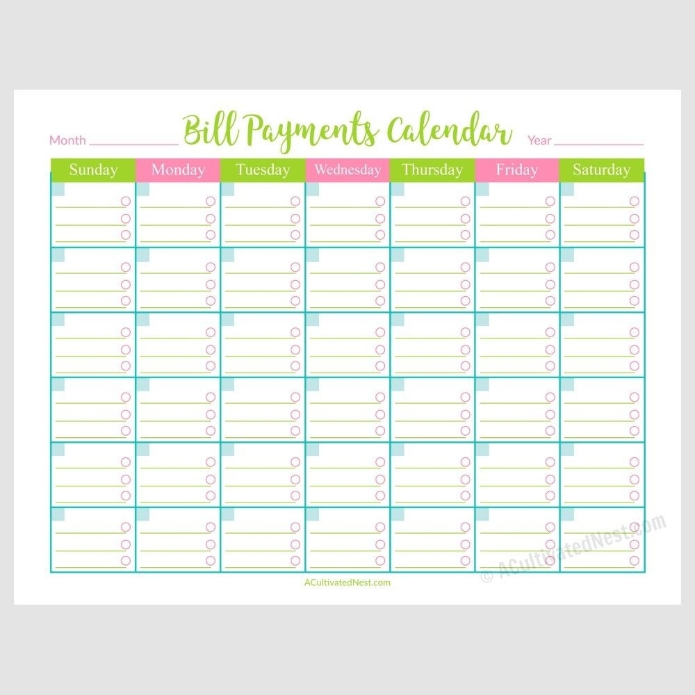 Awesome Free Printable Bill Payment Calendar In 2020 (With