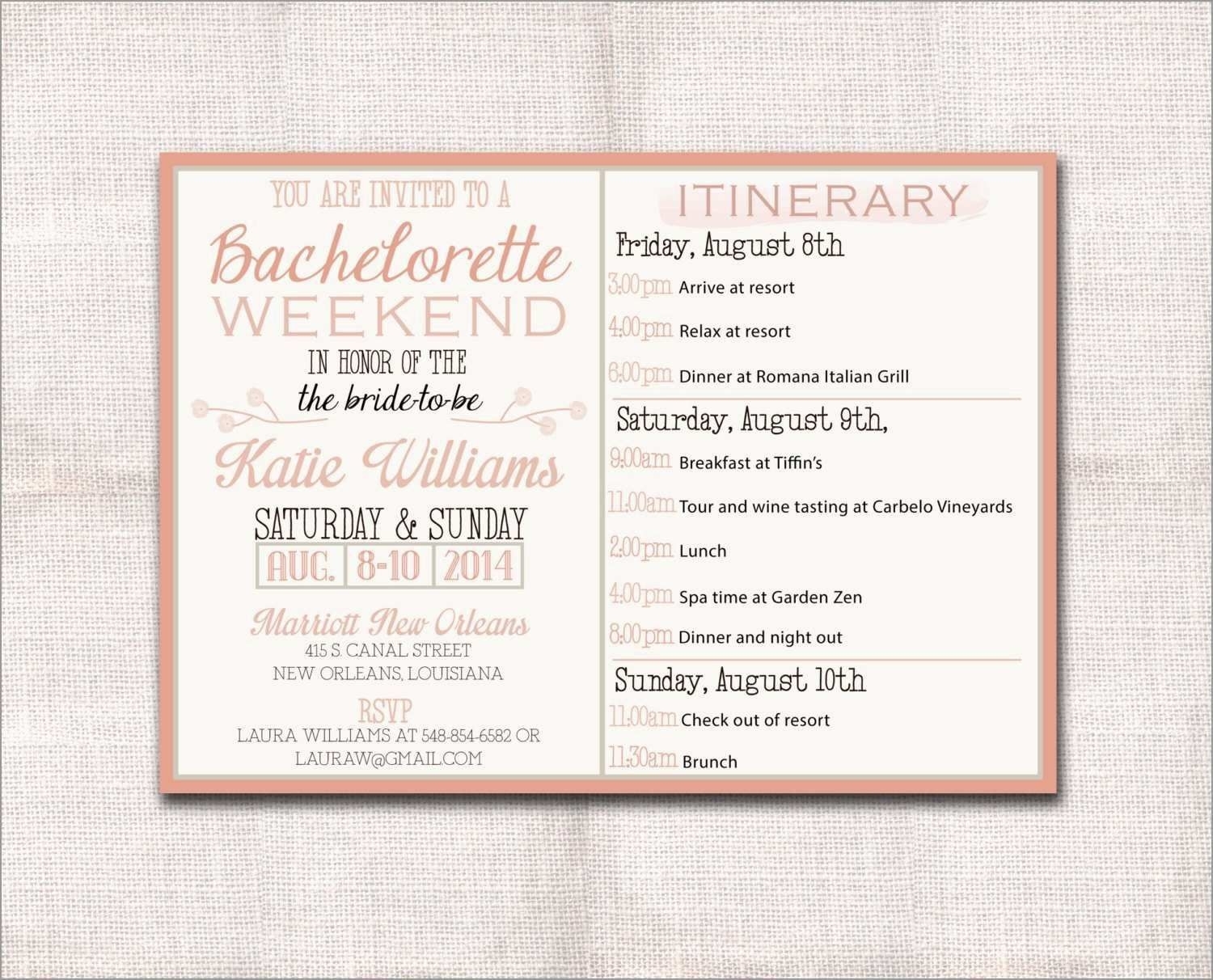 Bachelorette Itinerary Template Free ~ Addictionary