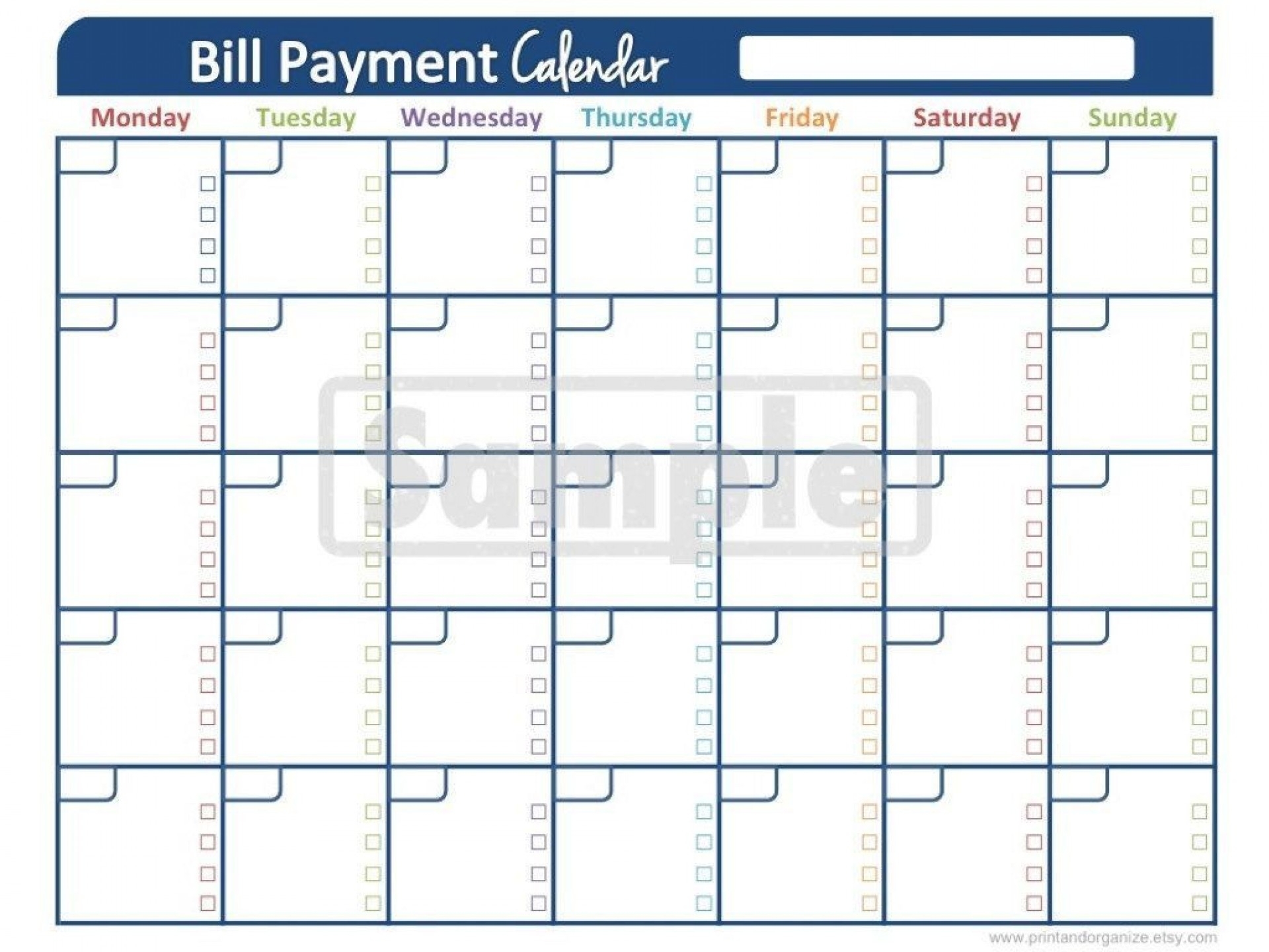 Bill Pay Calendar Template ~ Addictionary