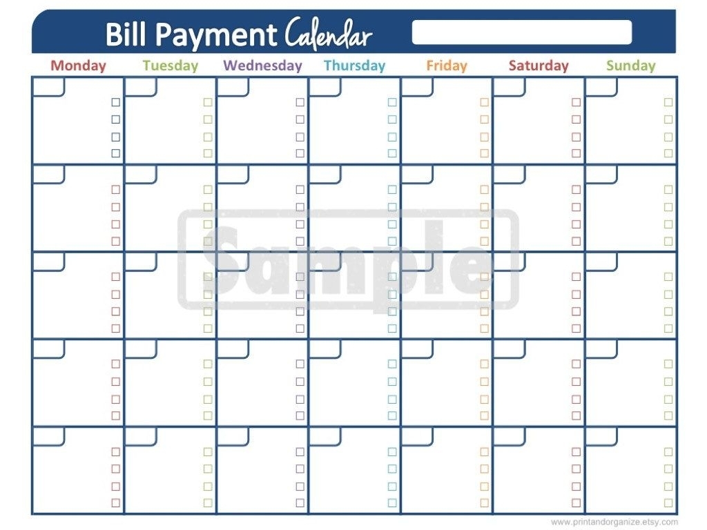 printable monthly bill calendar printable word searches - blank