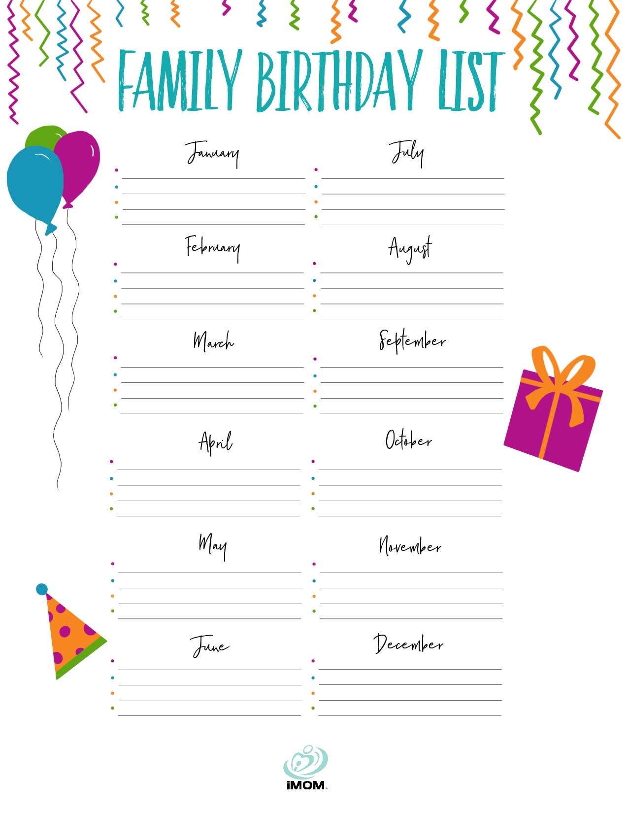 Birthday List Printable - Keep Track Of Everyone&#039;S Special pertaining to 2020 Calendar Free Printable Imom