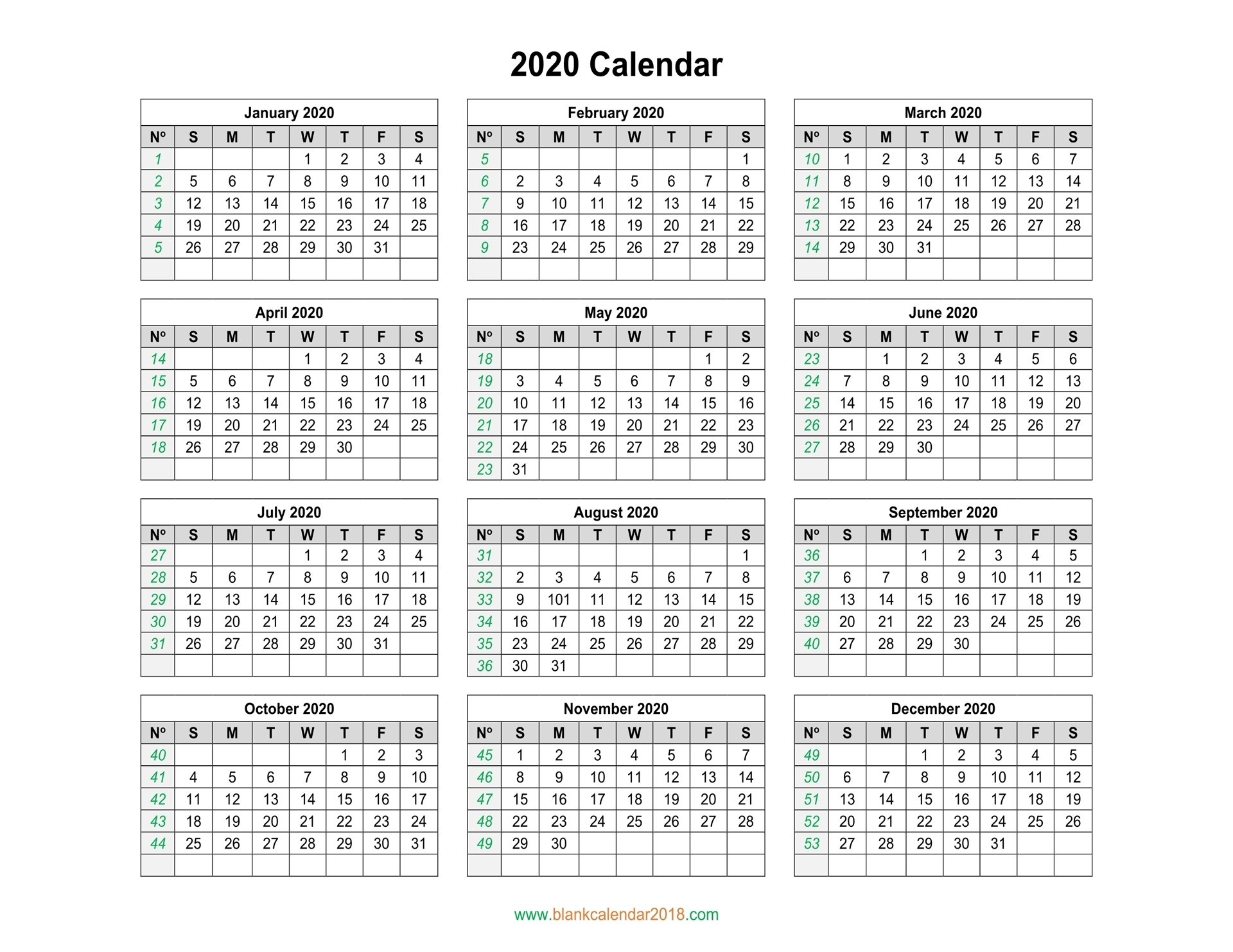 Blank Calendar 2020 with regard to 2020 Calendar To Fill In