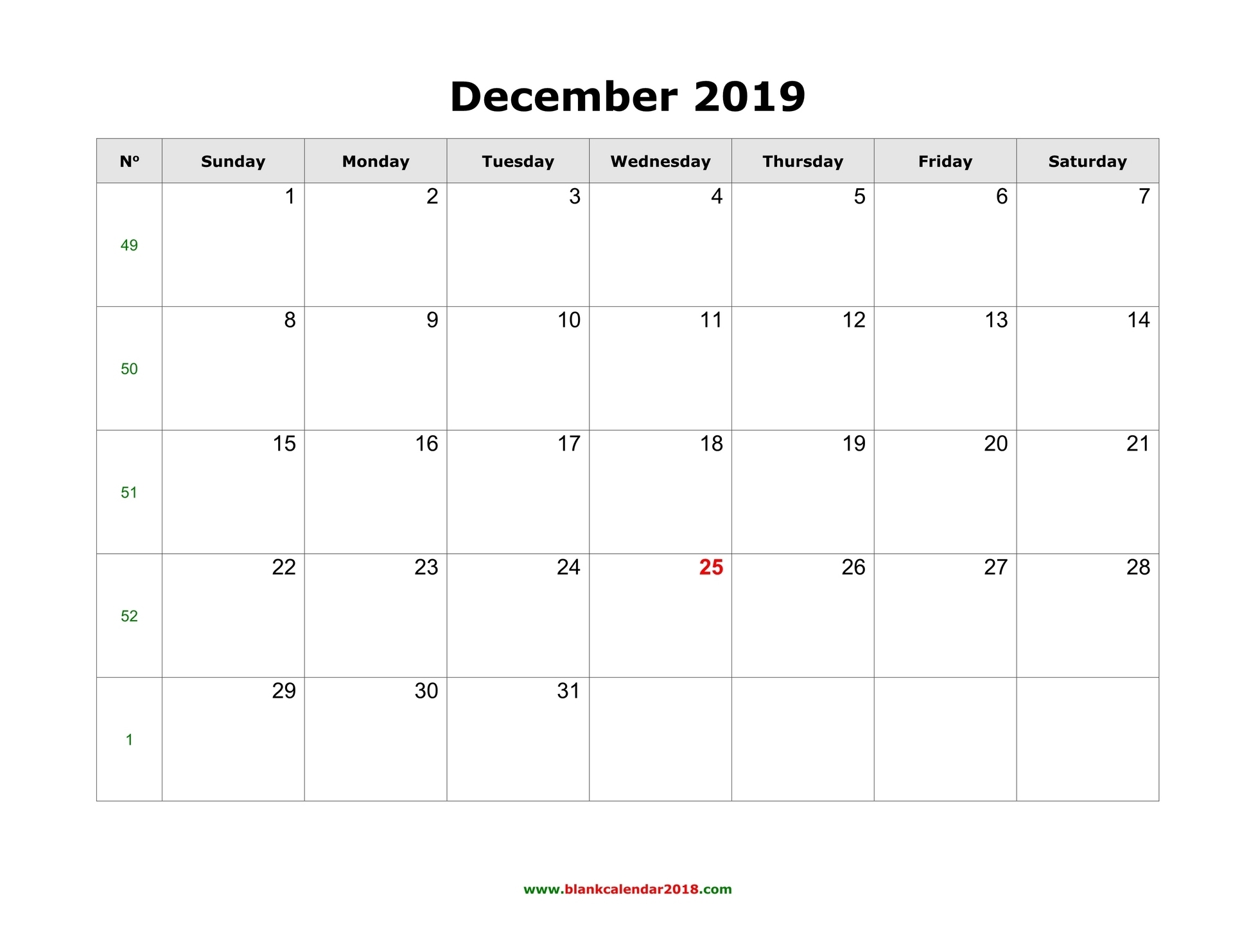 Blank Calendar For December 2019 throughout Fill In Calendar 2019 Printable