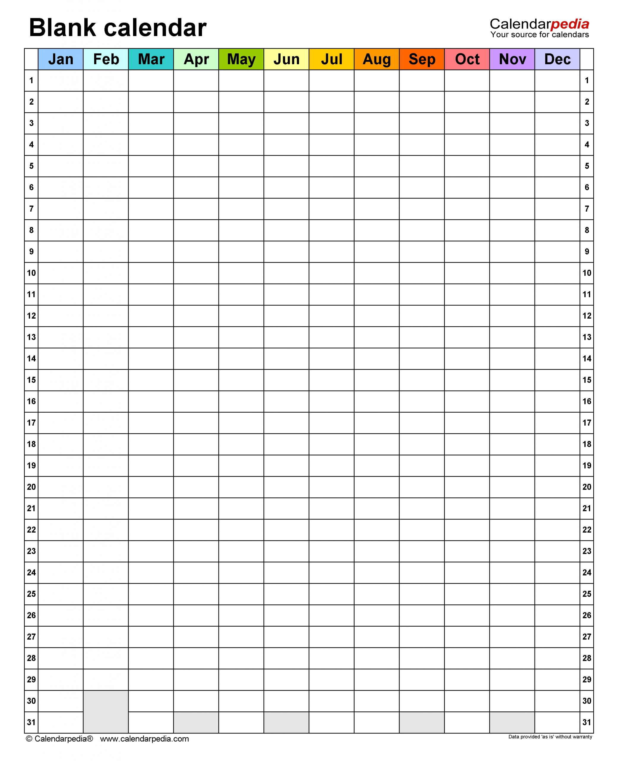 Blank Calendars - Free Printable Microsoft Word Templates with Blank Calendars With Days Of The Week Not Numbered