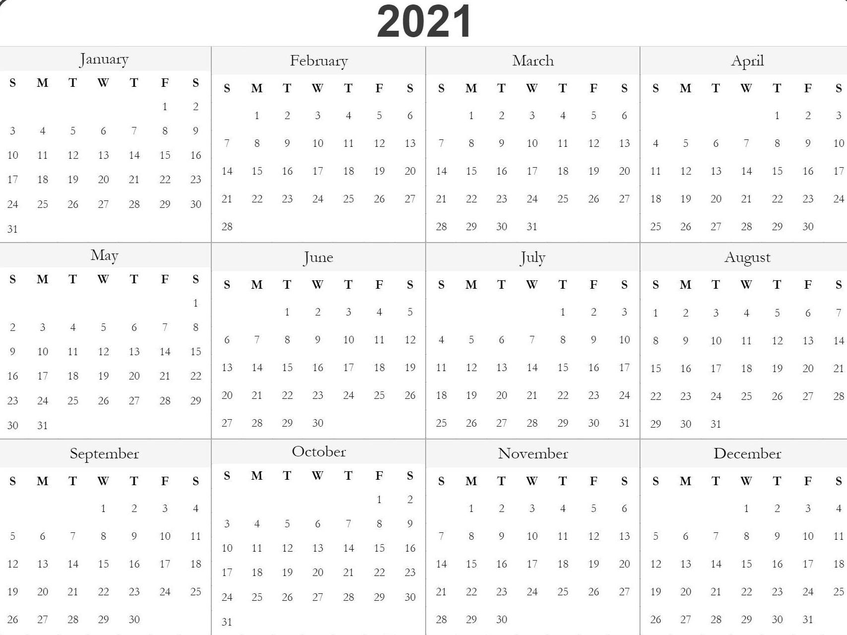 Blank Printable 2021 Calendar Template In 2020 | Calendar