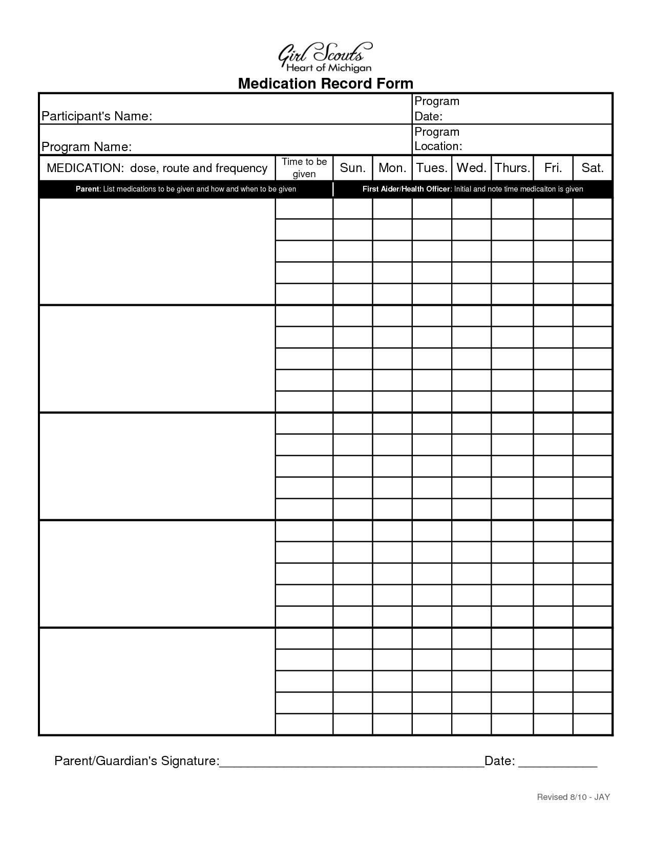 Blank+Medication+Administration+Record+Template | Medication with Medication Sheets For 7 Days
