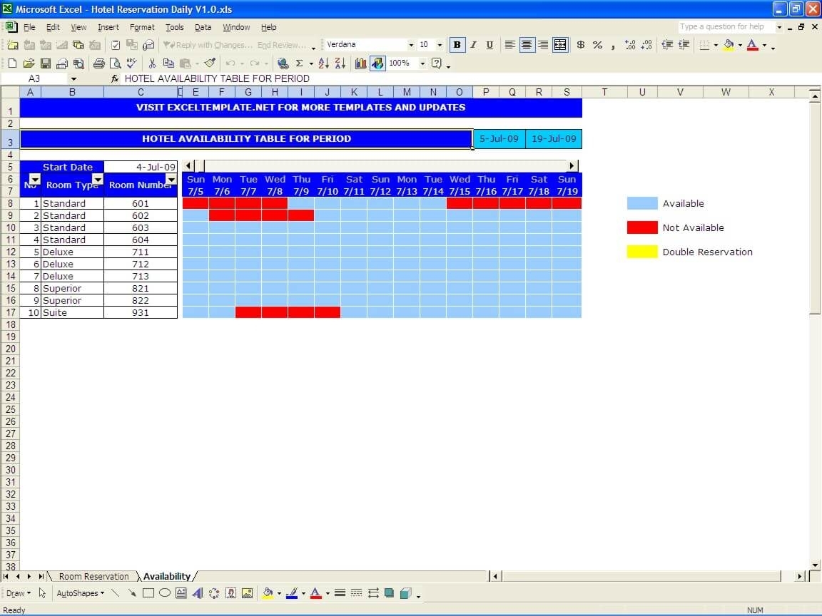 Booking Time Slot Excel