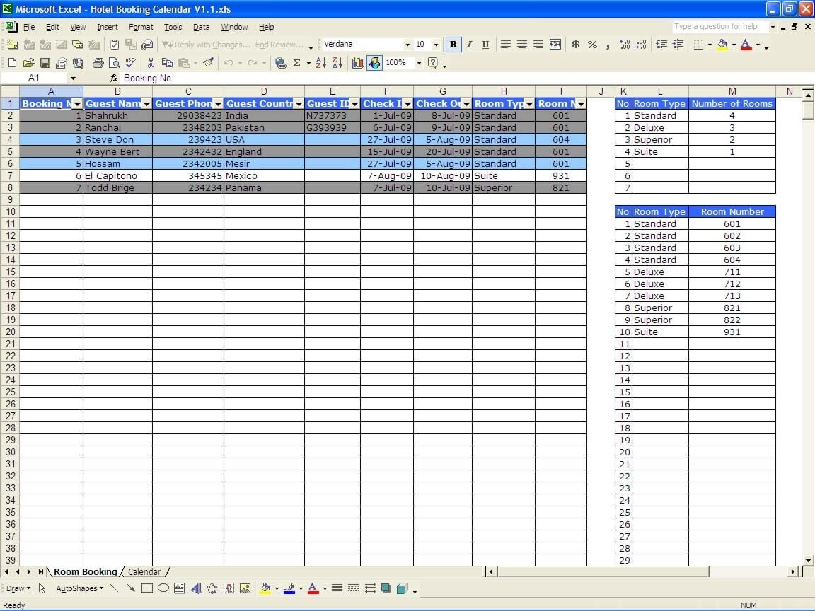 Booking And Reservation Calendar » The Spreadsheet Page