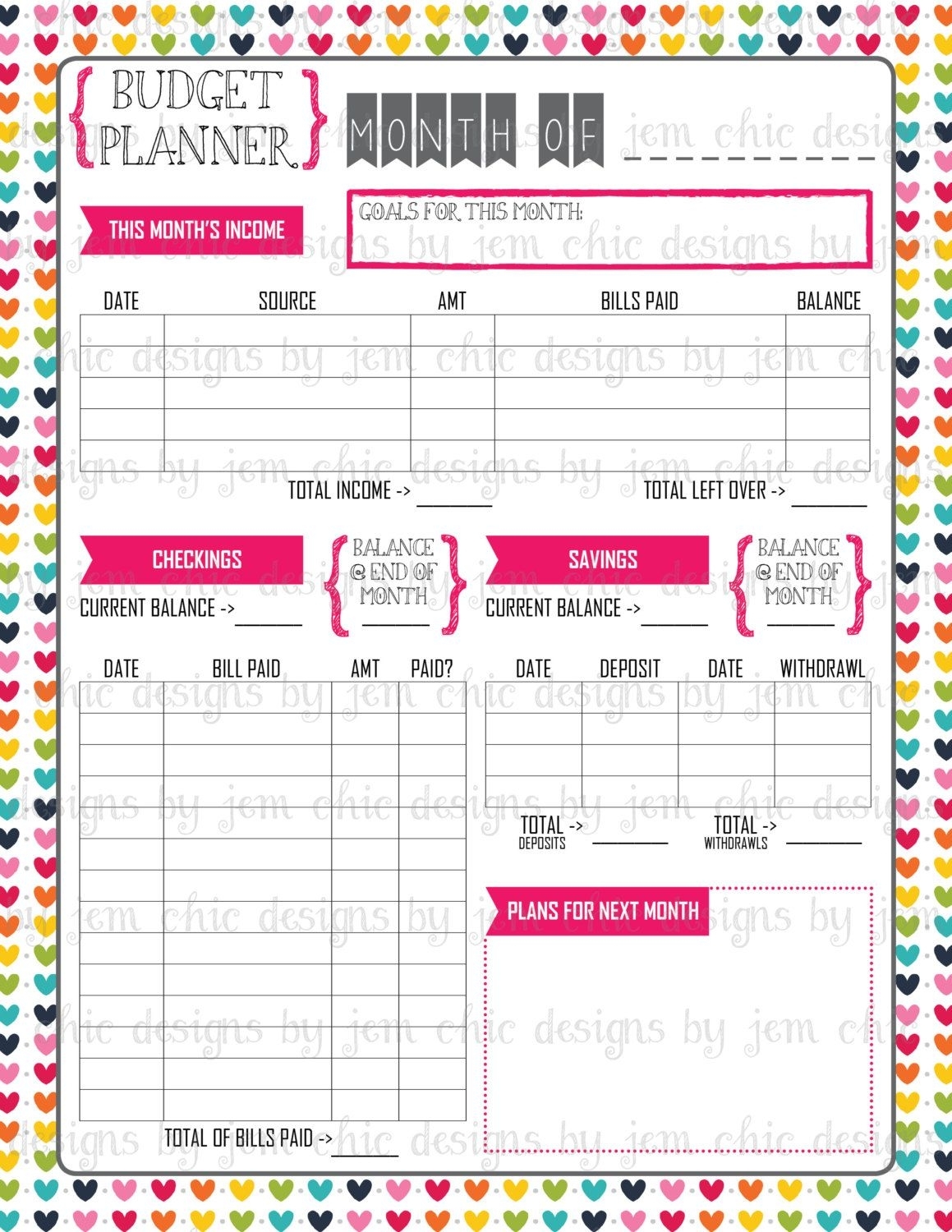 Budget Planner Bill And Expense Tracker List Printable