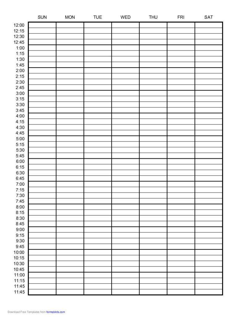 Printable Half Hour Schdule